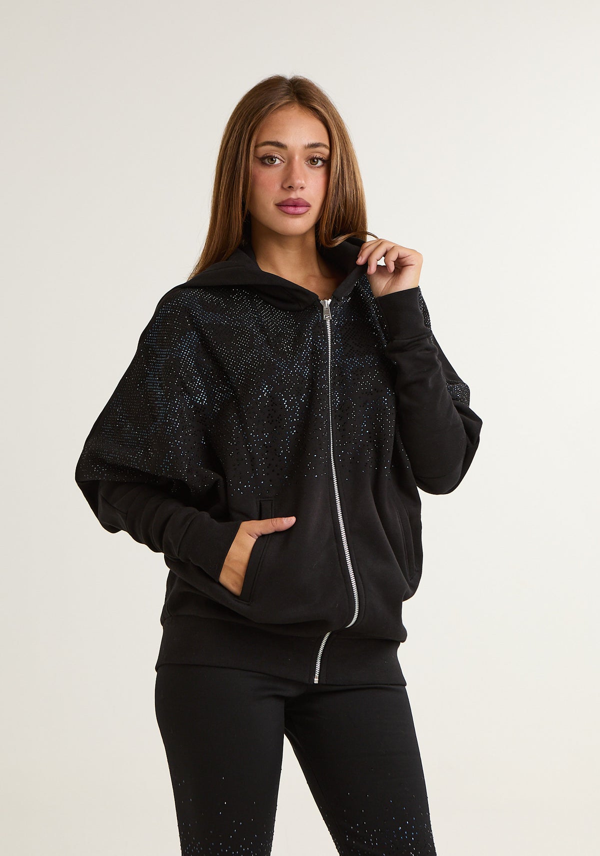 Felpa fullzip con strass frontali