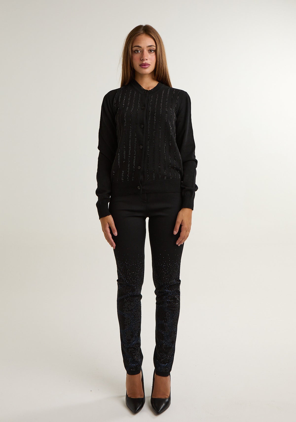 Cardigan con applicazioni a righe