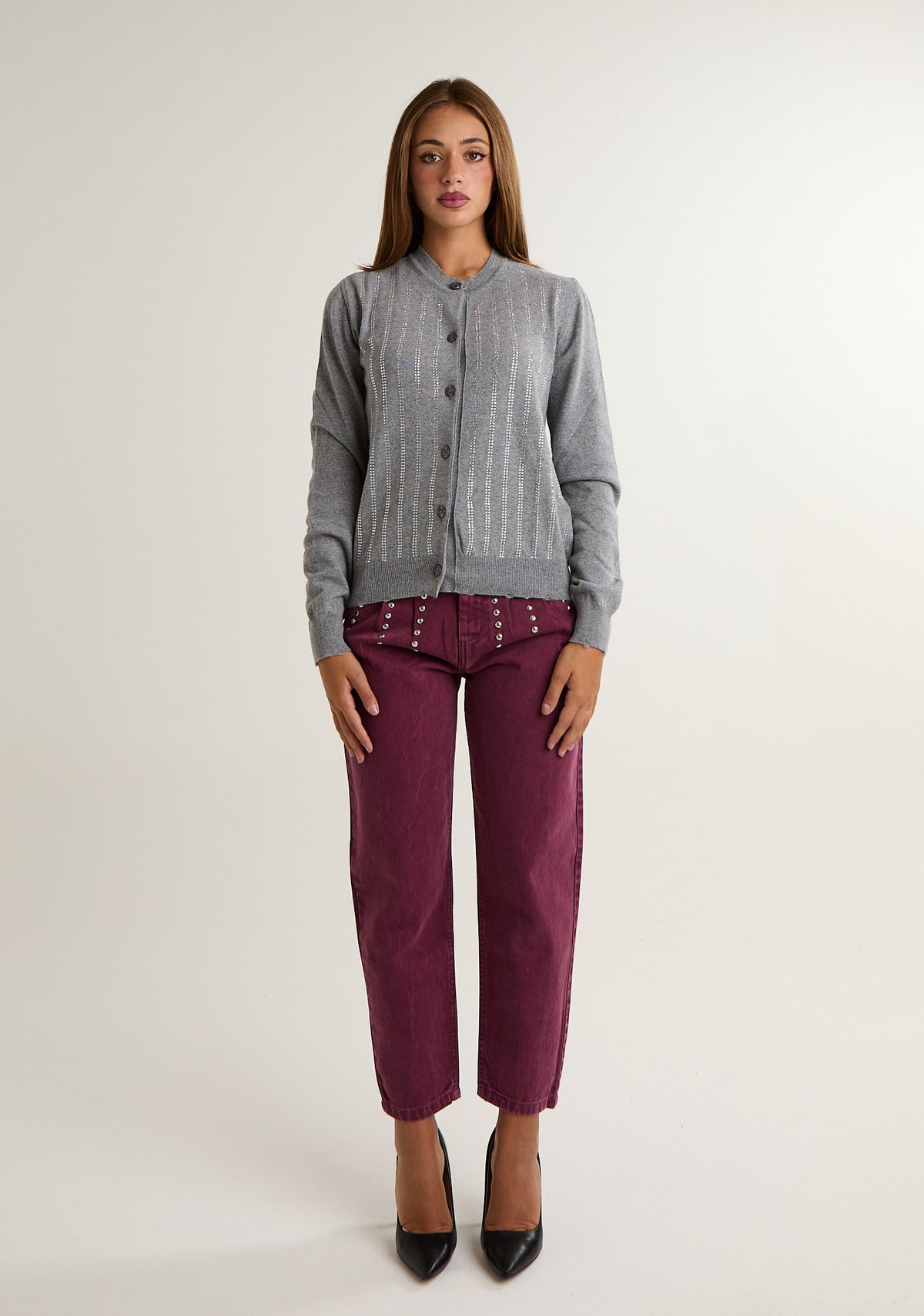 Cardigan con applicazioni a righe