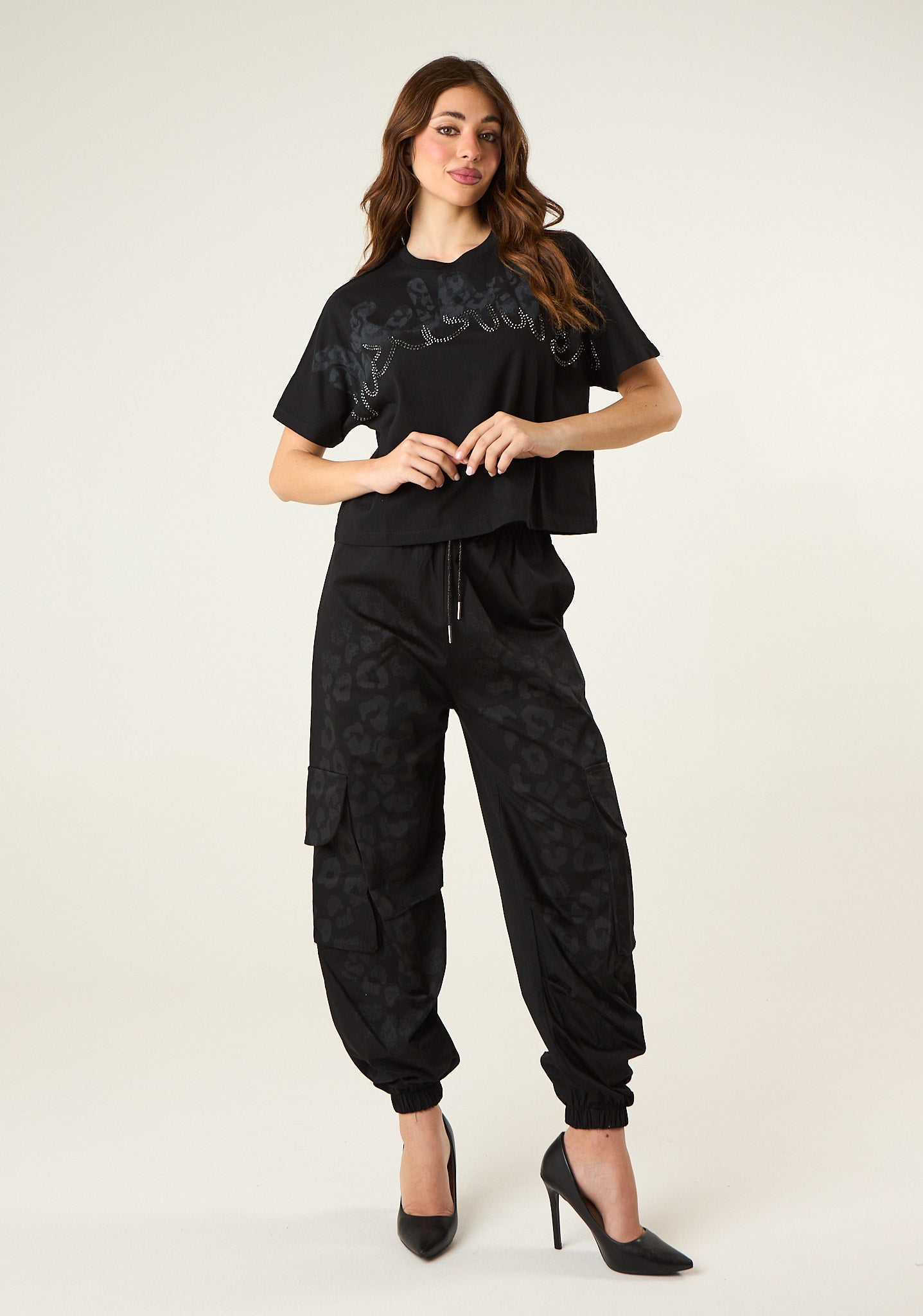 T-shirt crop stampa animalier