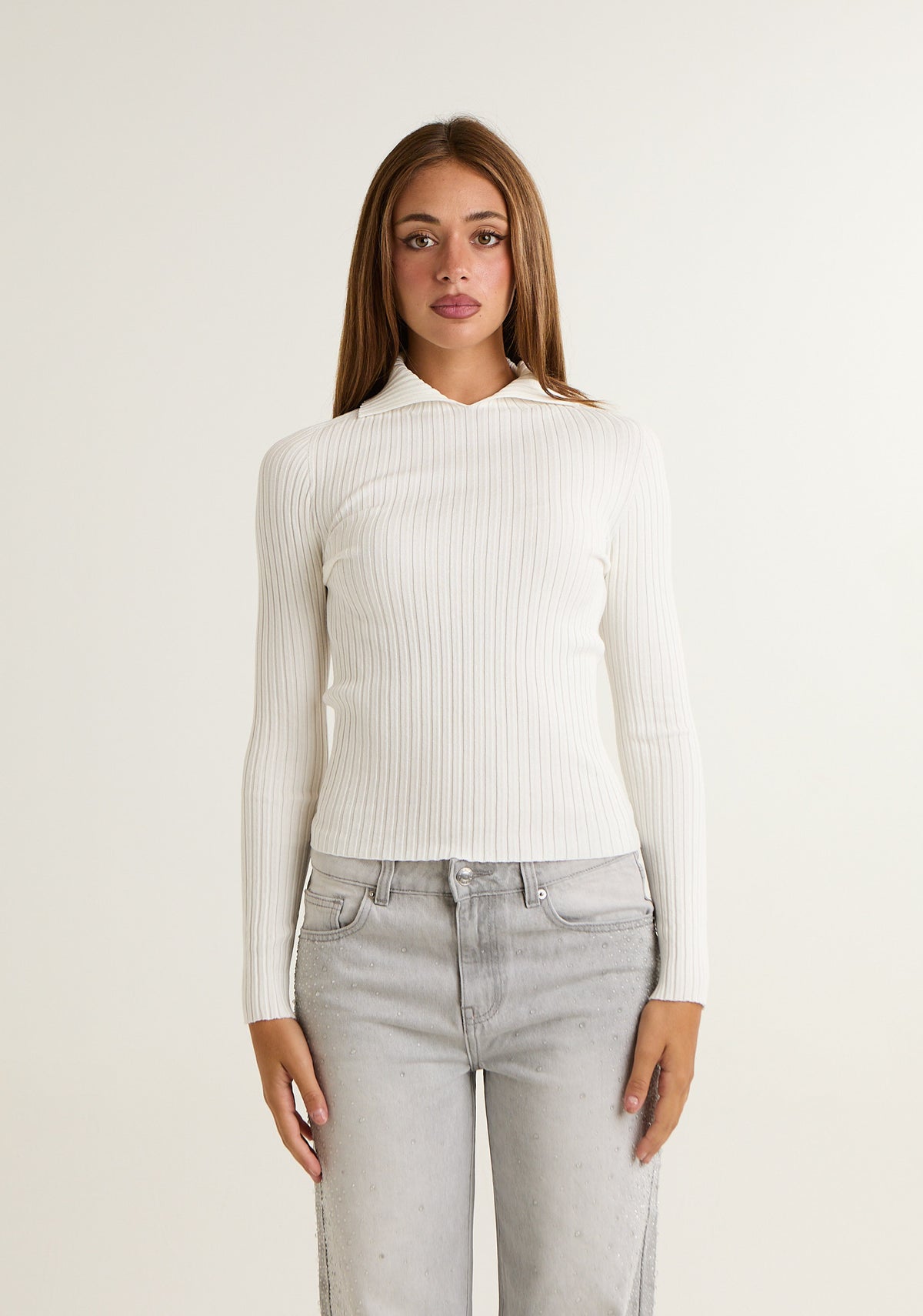 Maglia a coste con colletto