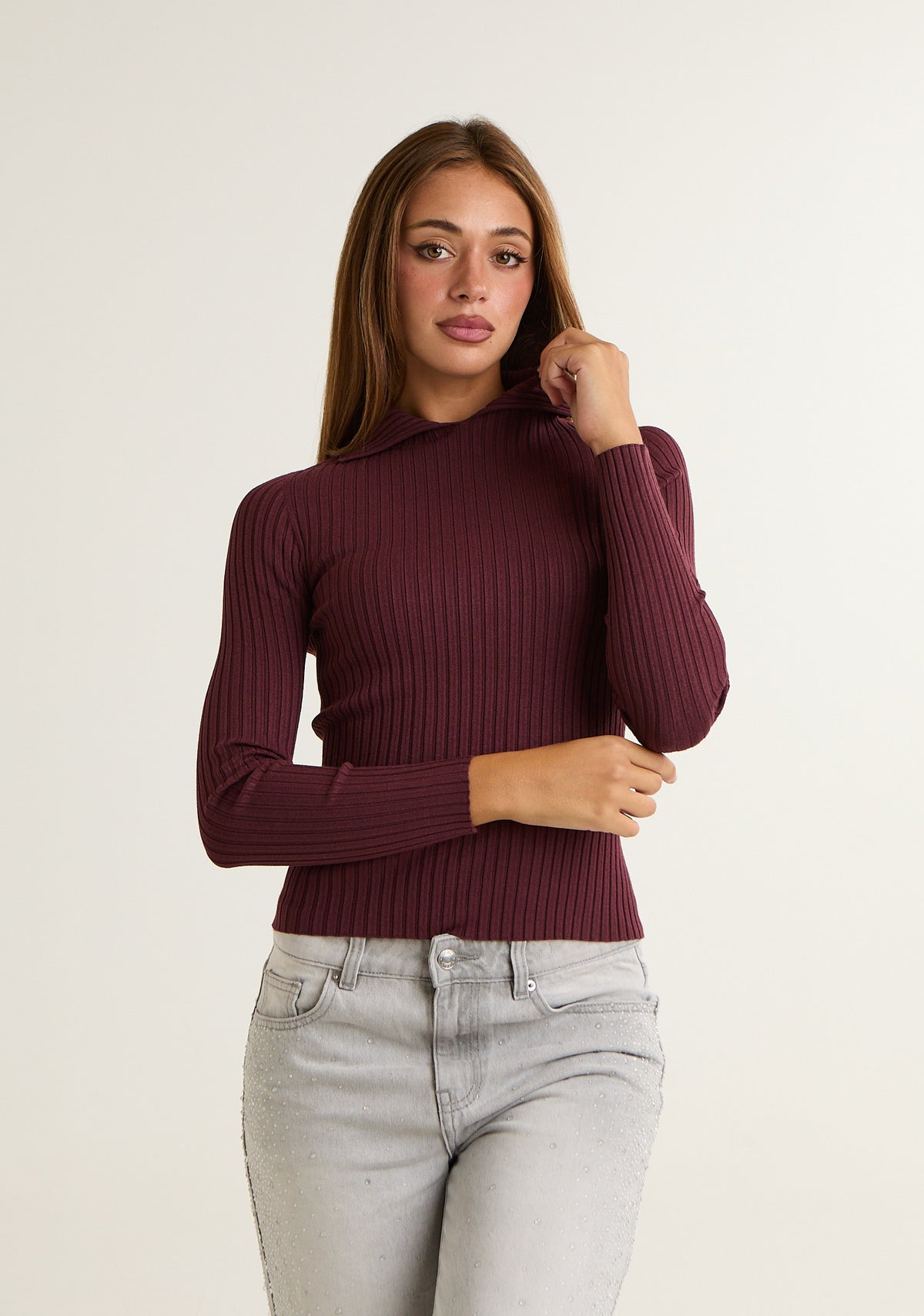 Maglia a coste con colletto