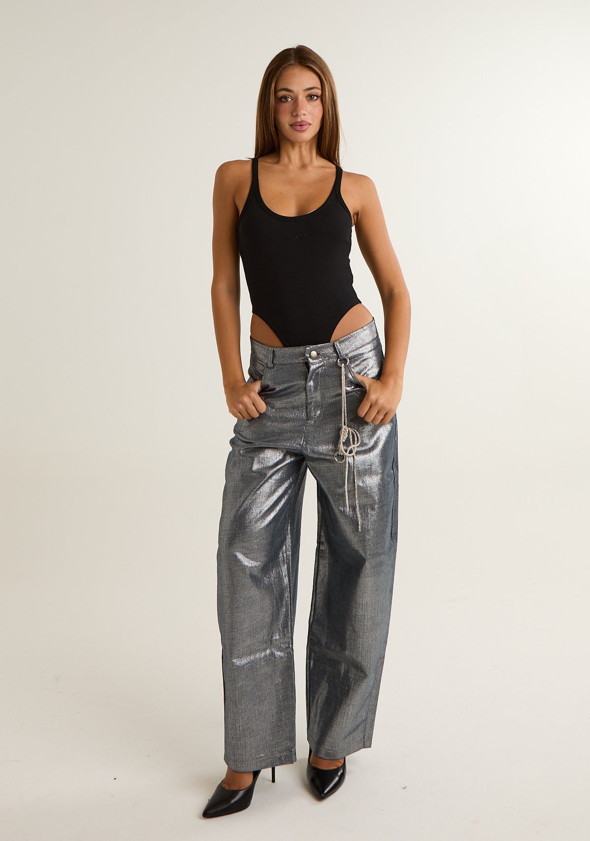 Pantalone in denim spalmato