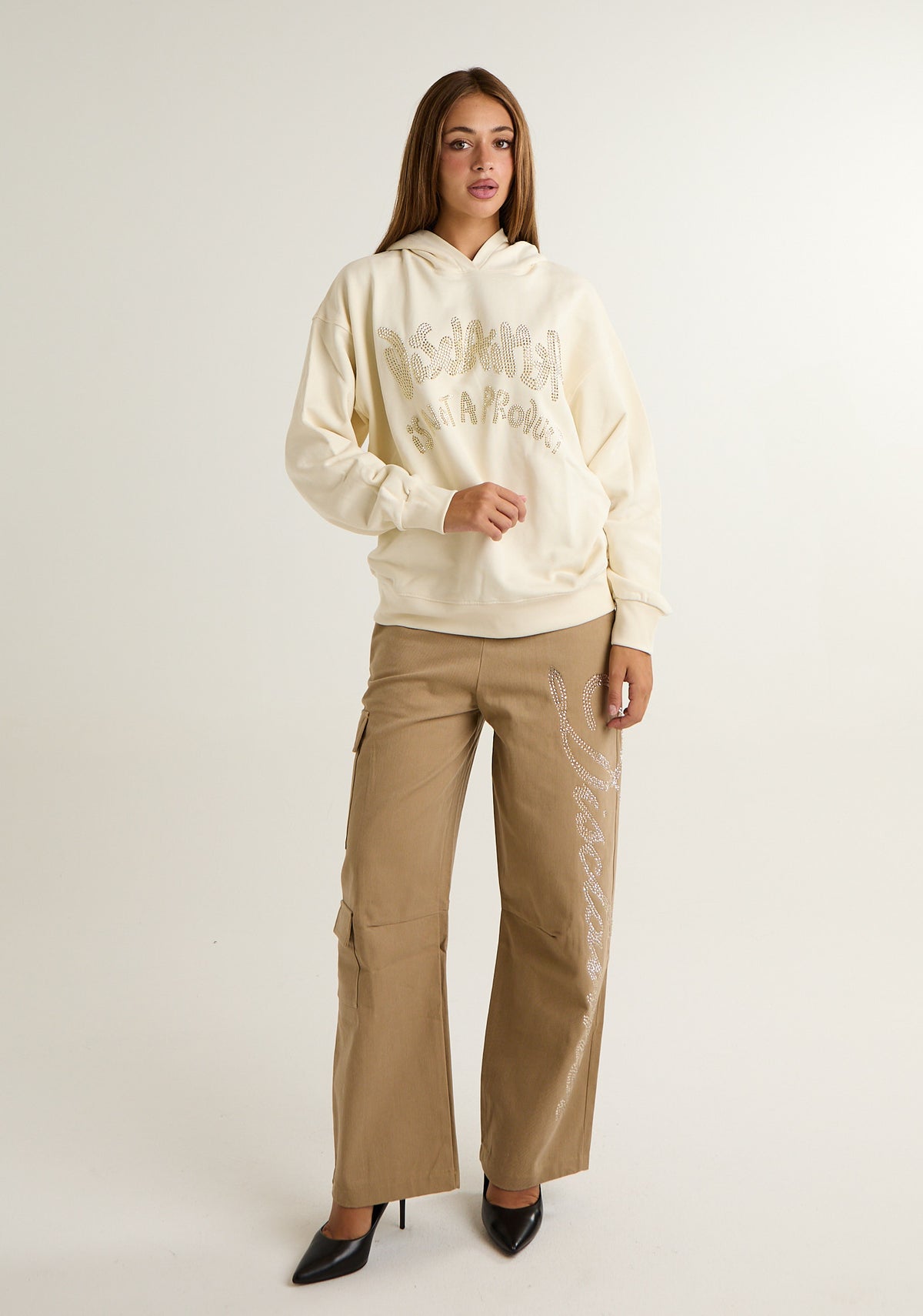 Pantalone palazzo con applicazioni laterali