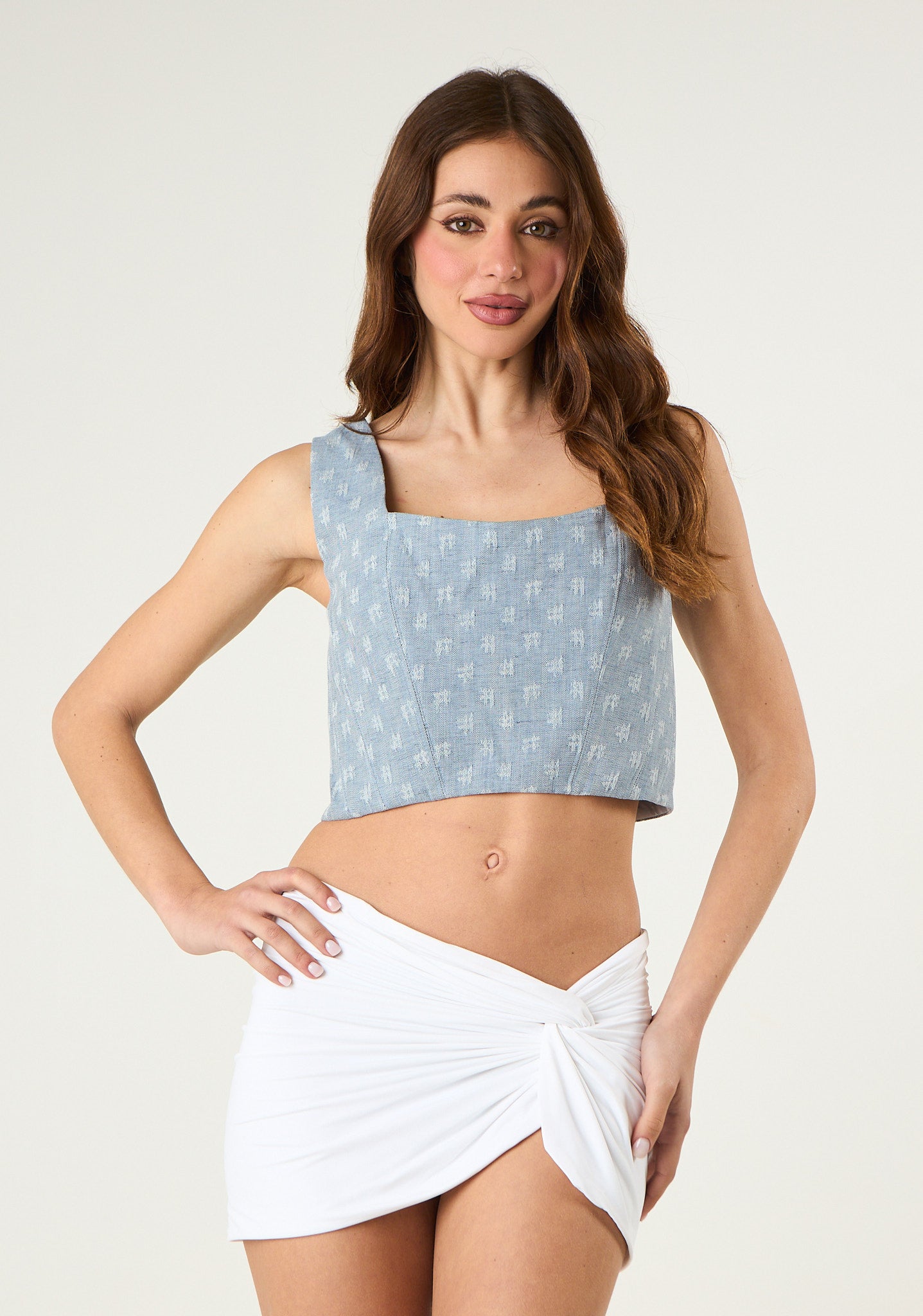 Top strutturato con motivo jacquard