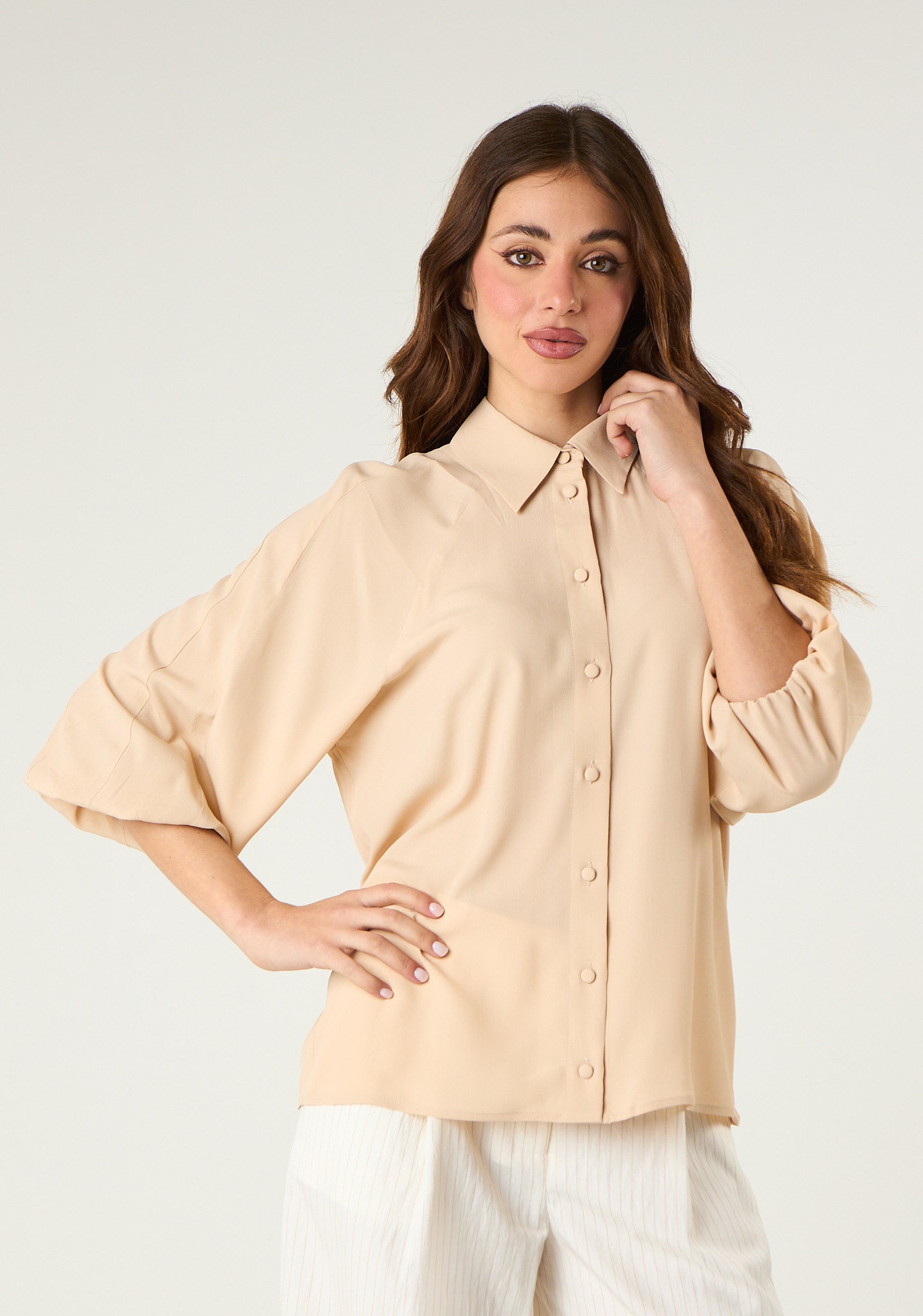 Camicia in misto seta con maniche 3/4