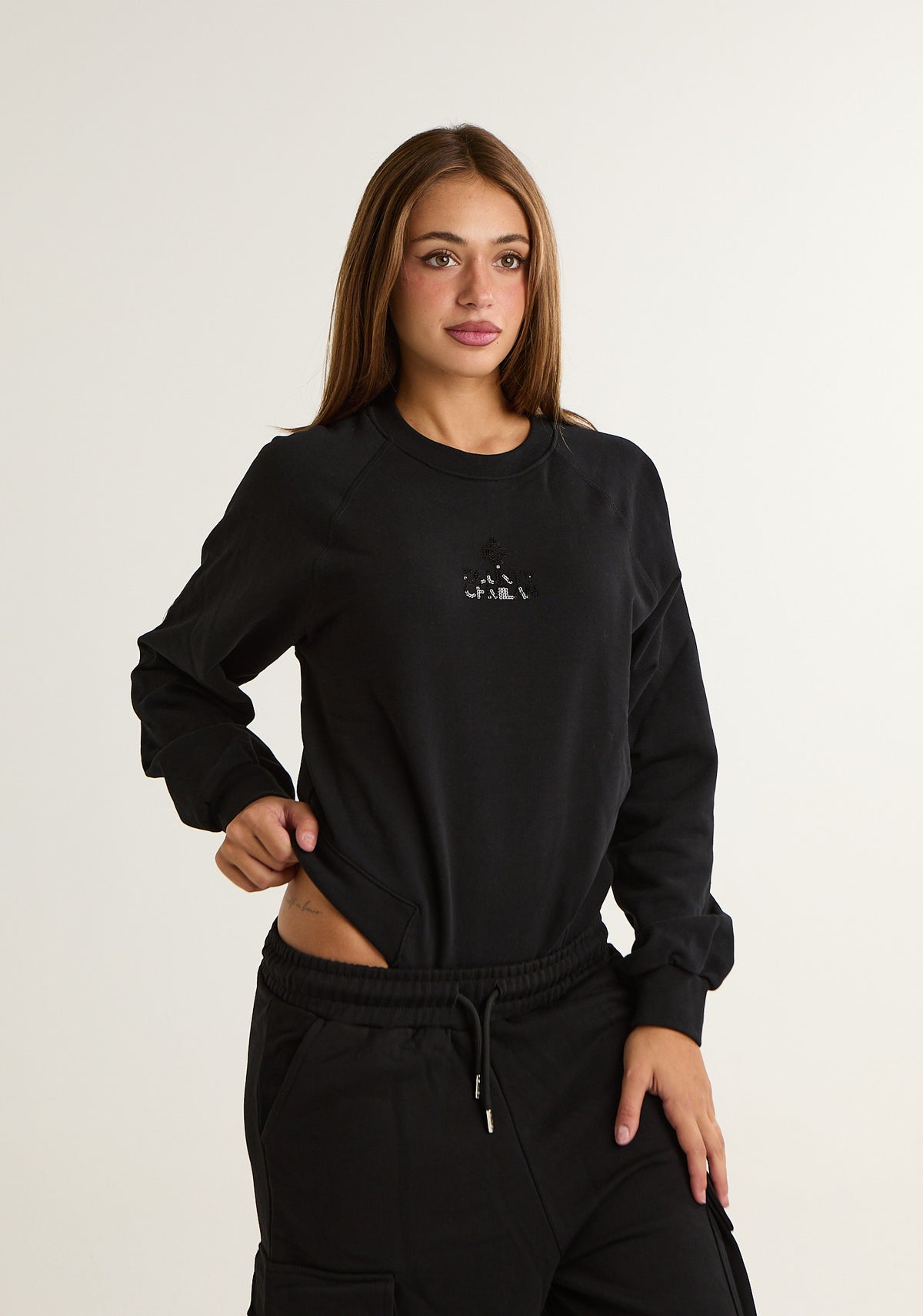 Felpa body con applicazioni frontali