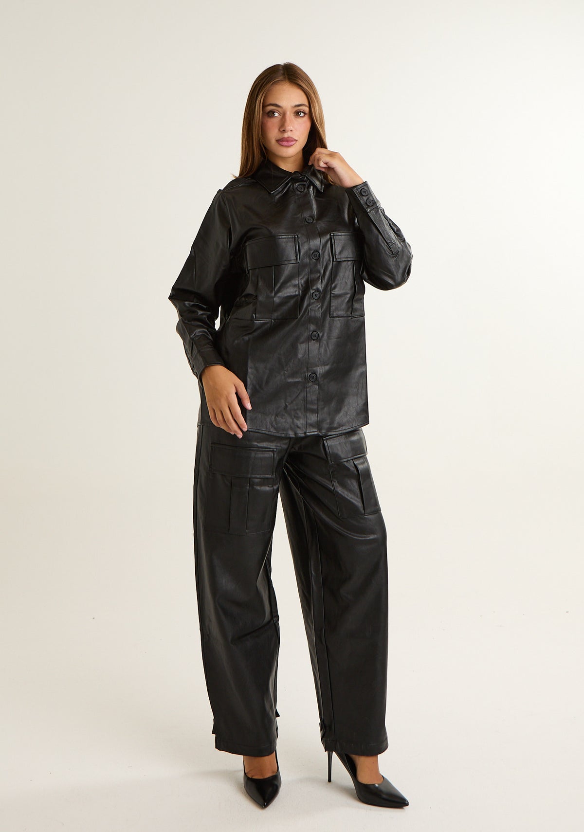 Camicia oversize in ecopelle