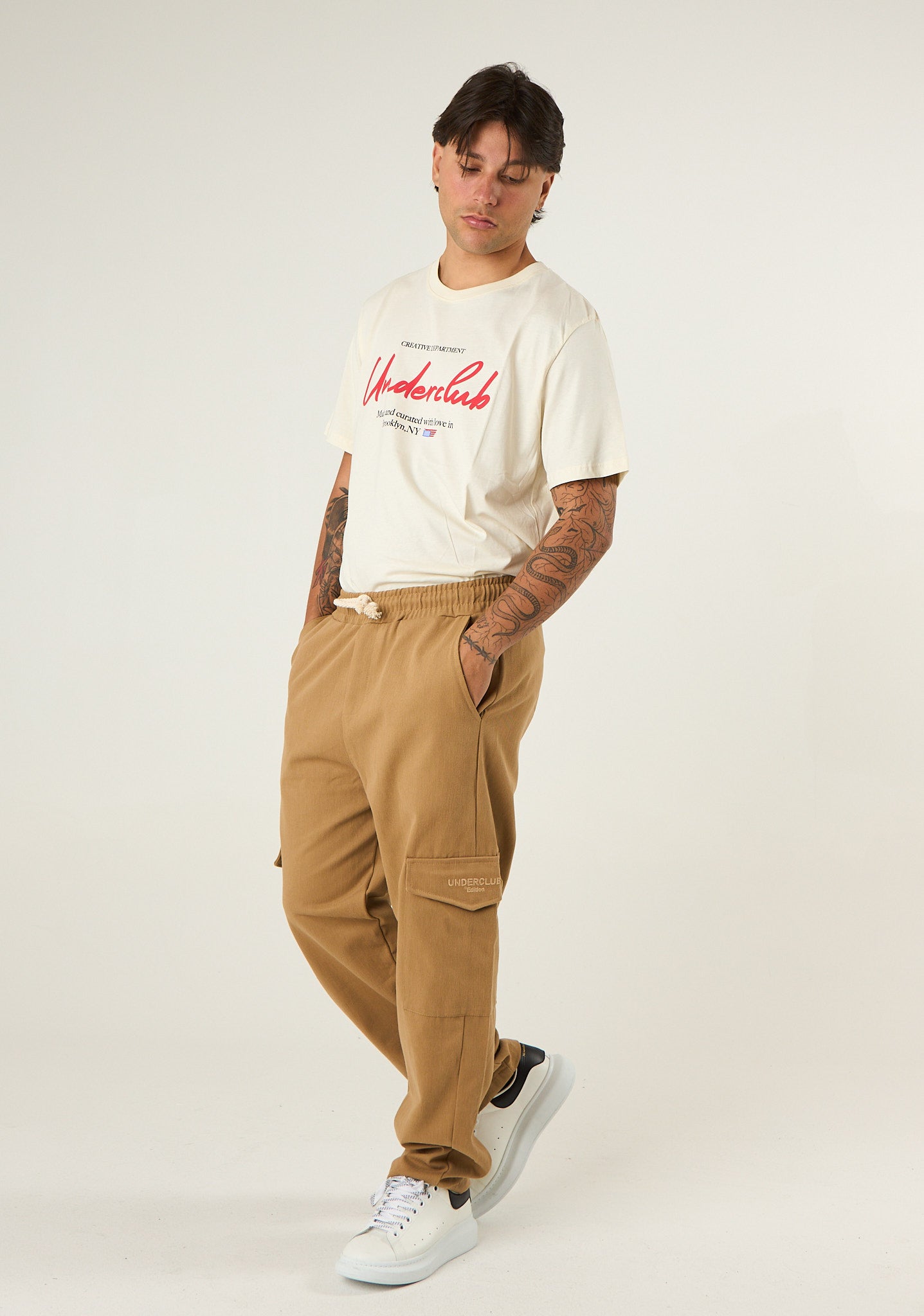 Pantalone cargo in gabardina