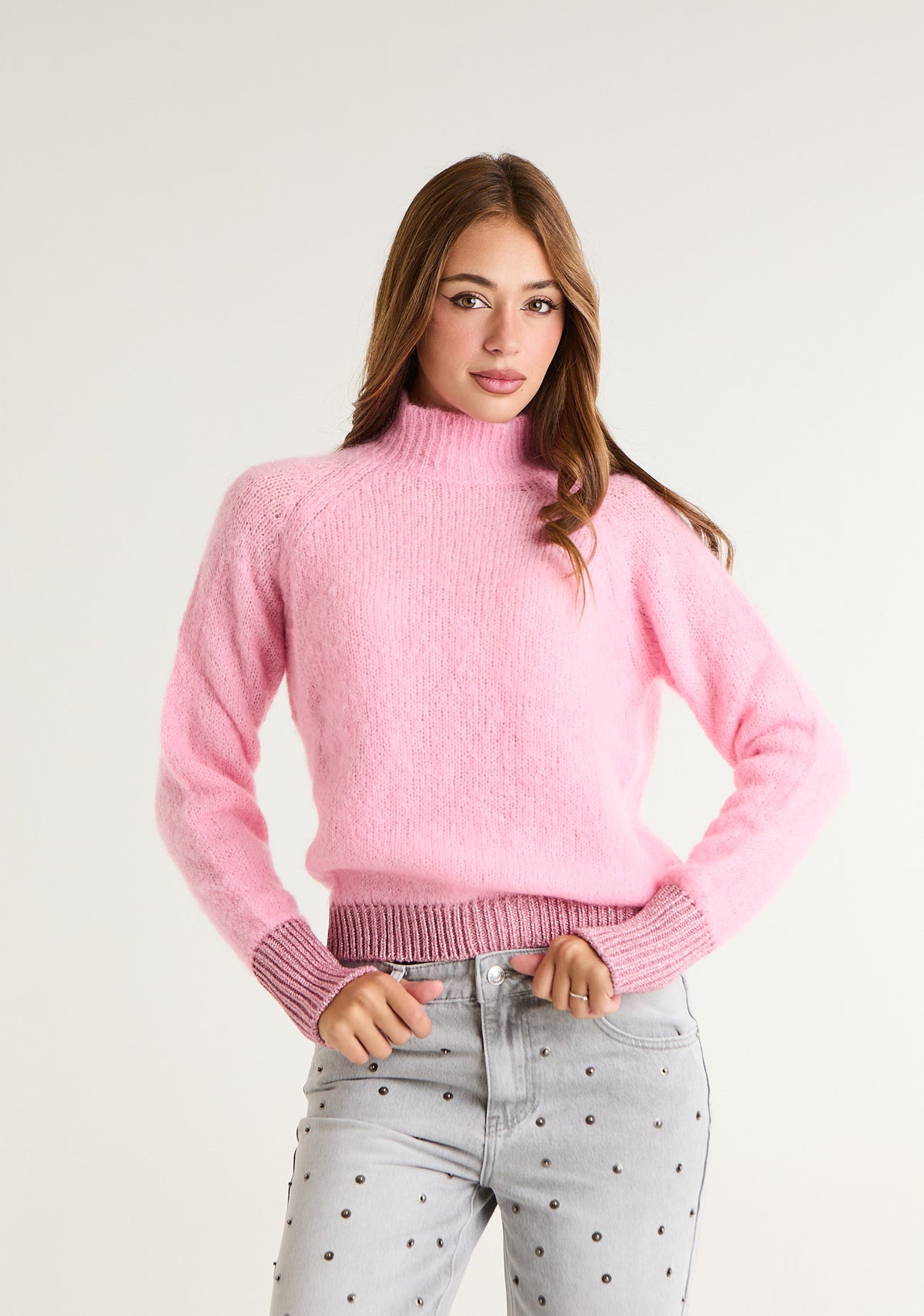 Maglione con dettaglio lurex su fasce