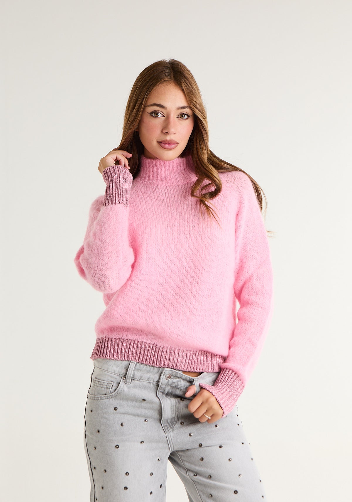 Maglione con dettaglio lurex su fasce