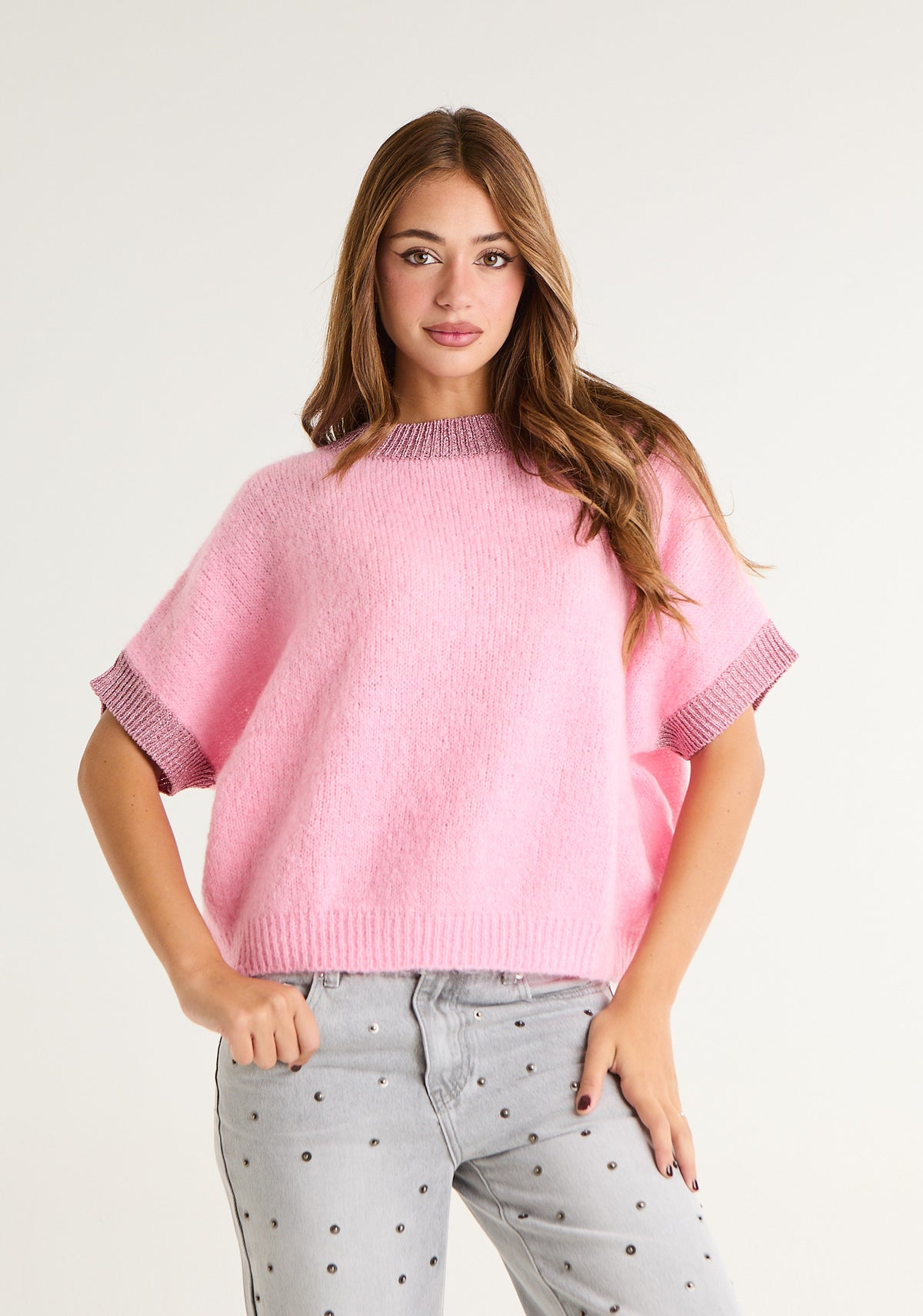 Maglione con dettaglio lurex su fasce