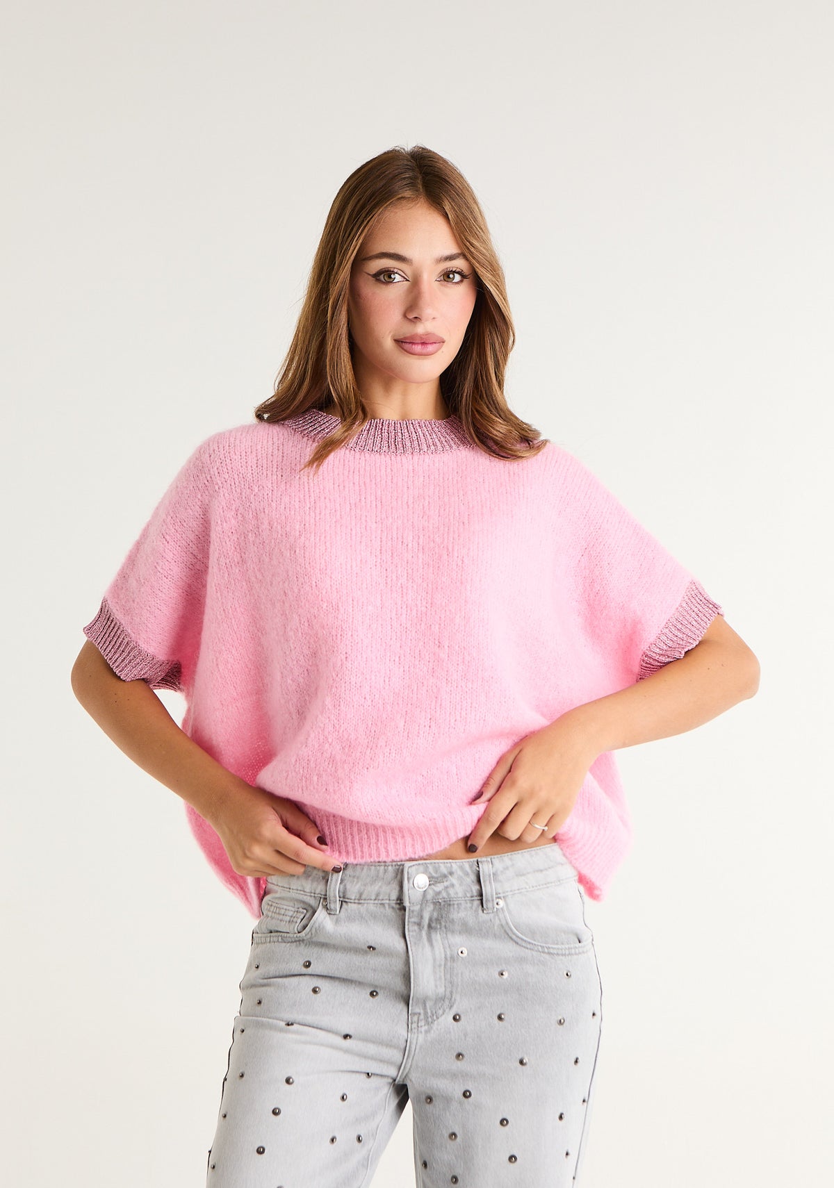 Maglione con dettaglio lurex su fasce
