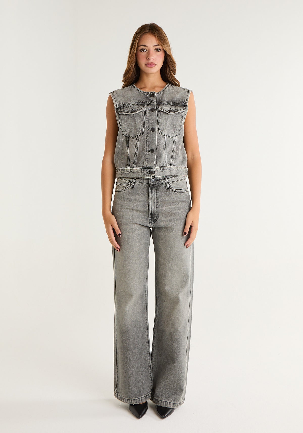 Gilet in denim glitter