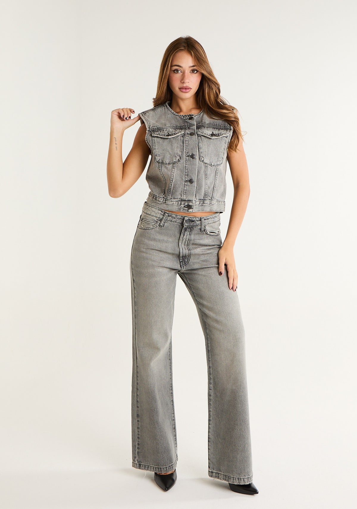 Gilet in denim glitter