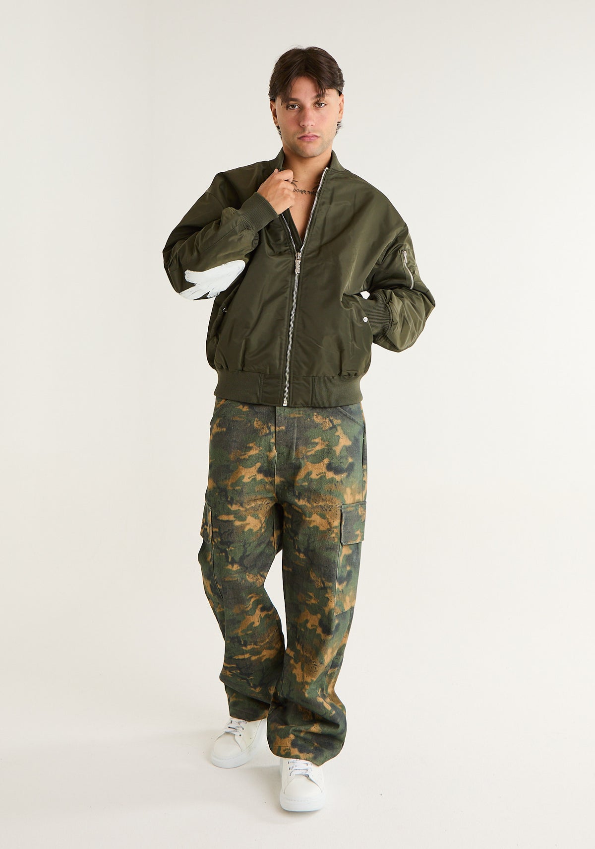 Pantalone in denim camouflage