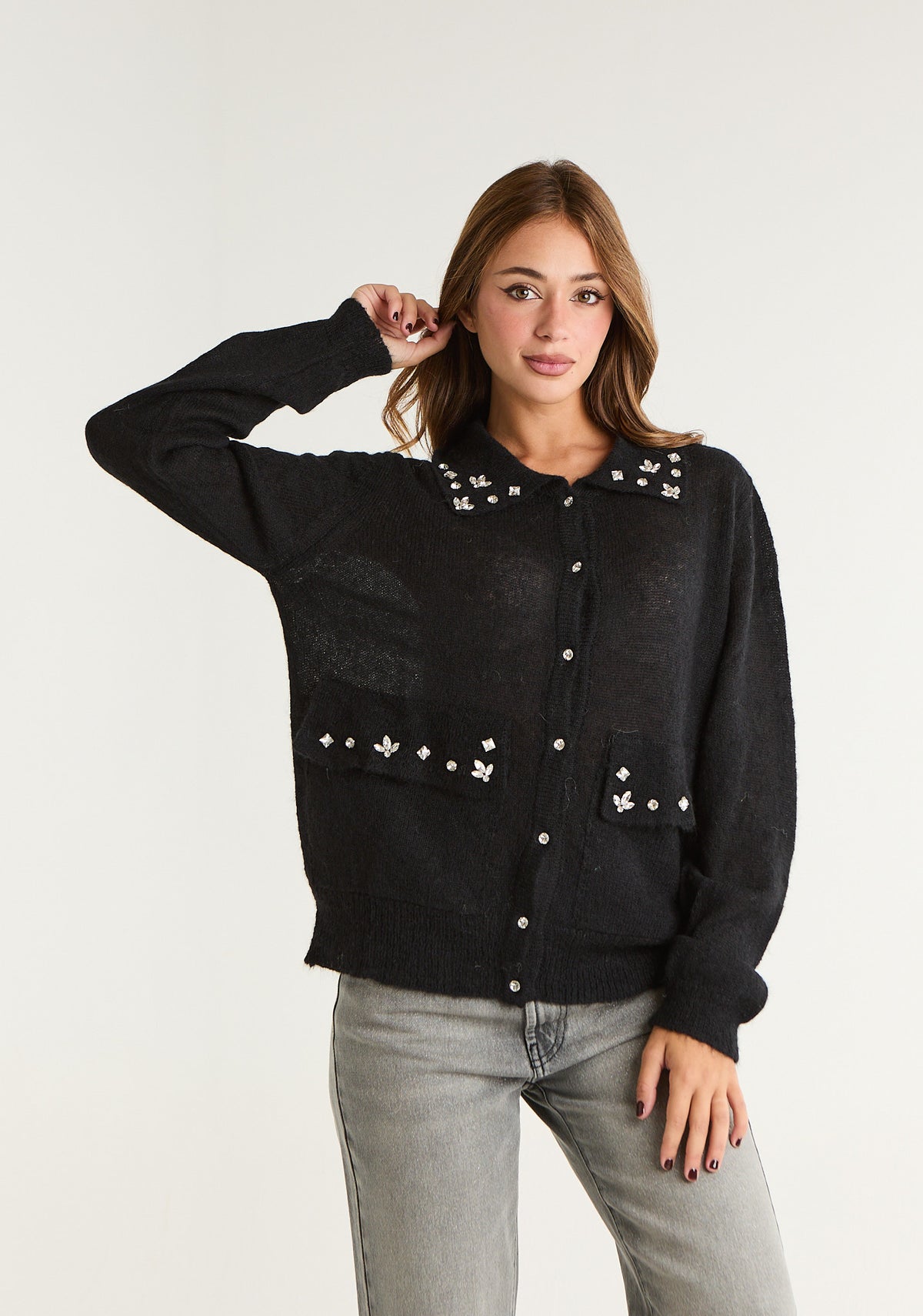 Maglia in misto lana con applicazioni