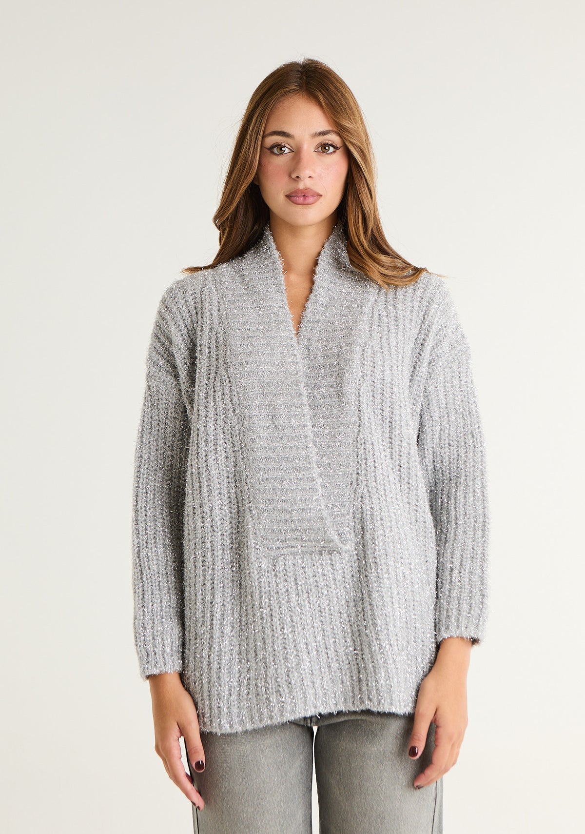 Maglia a coste con ampia scollatura