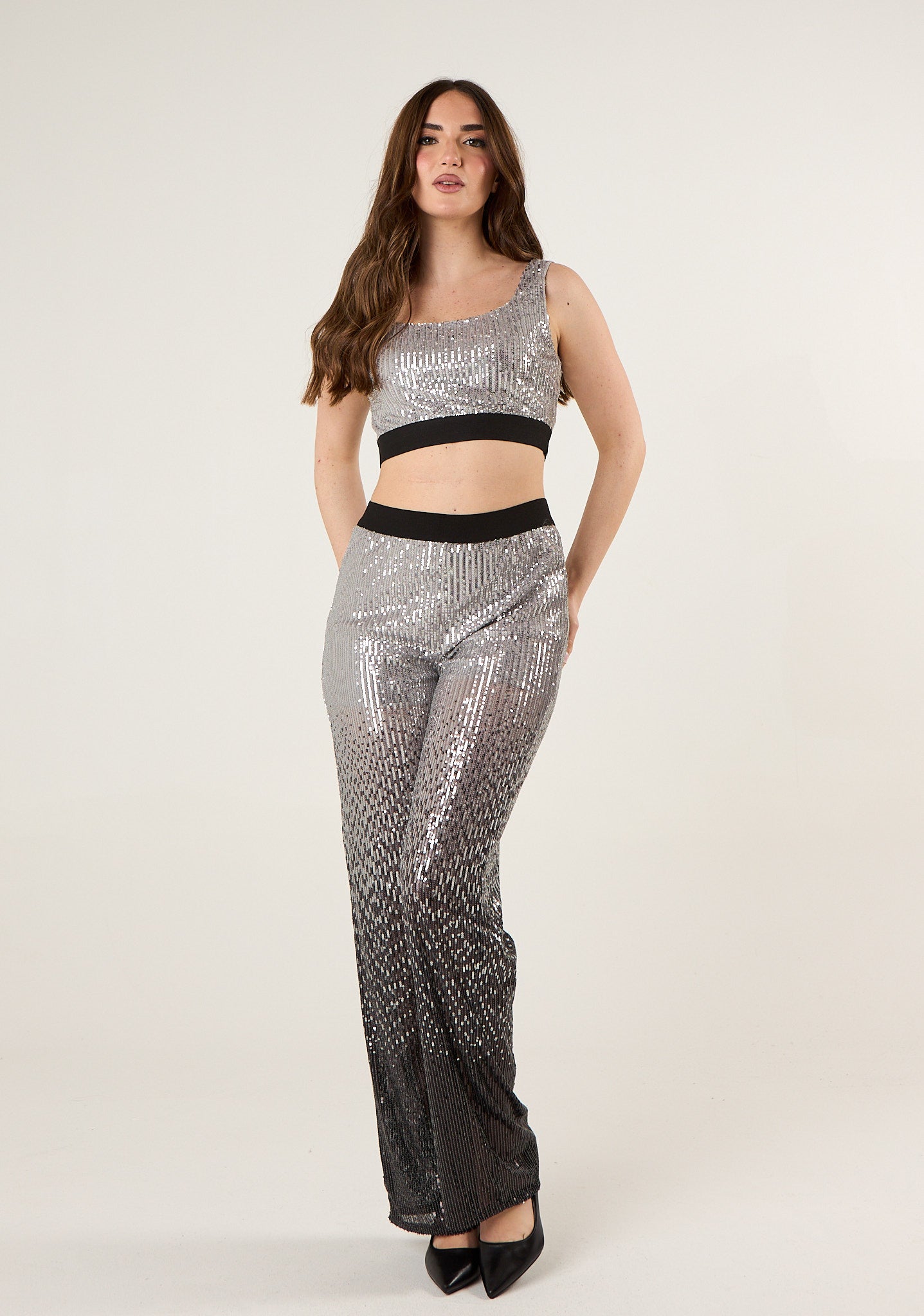 Pantalone palazzo in paillettes