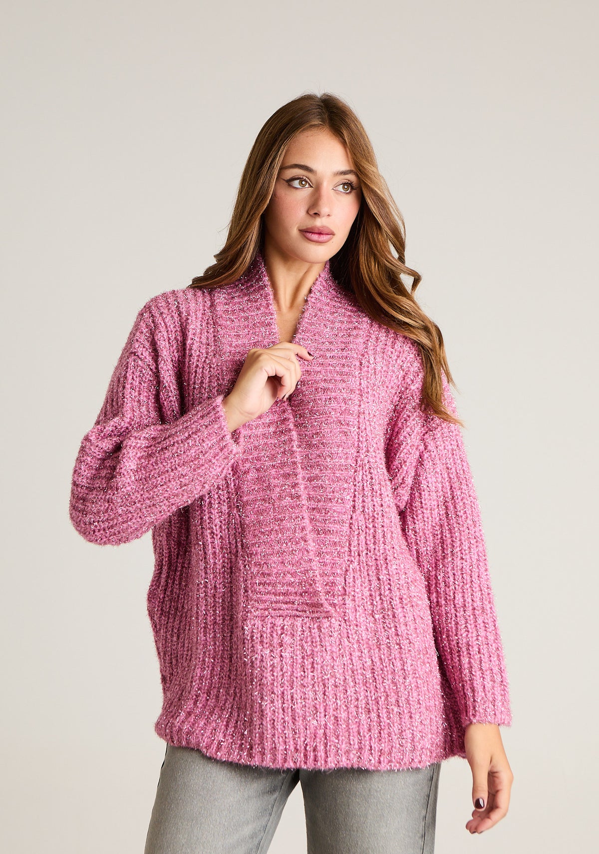 Maglia a coste con ampia scollatura