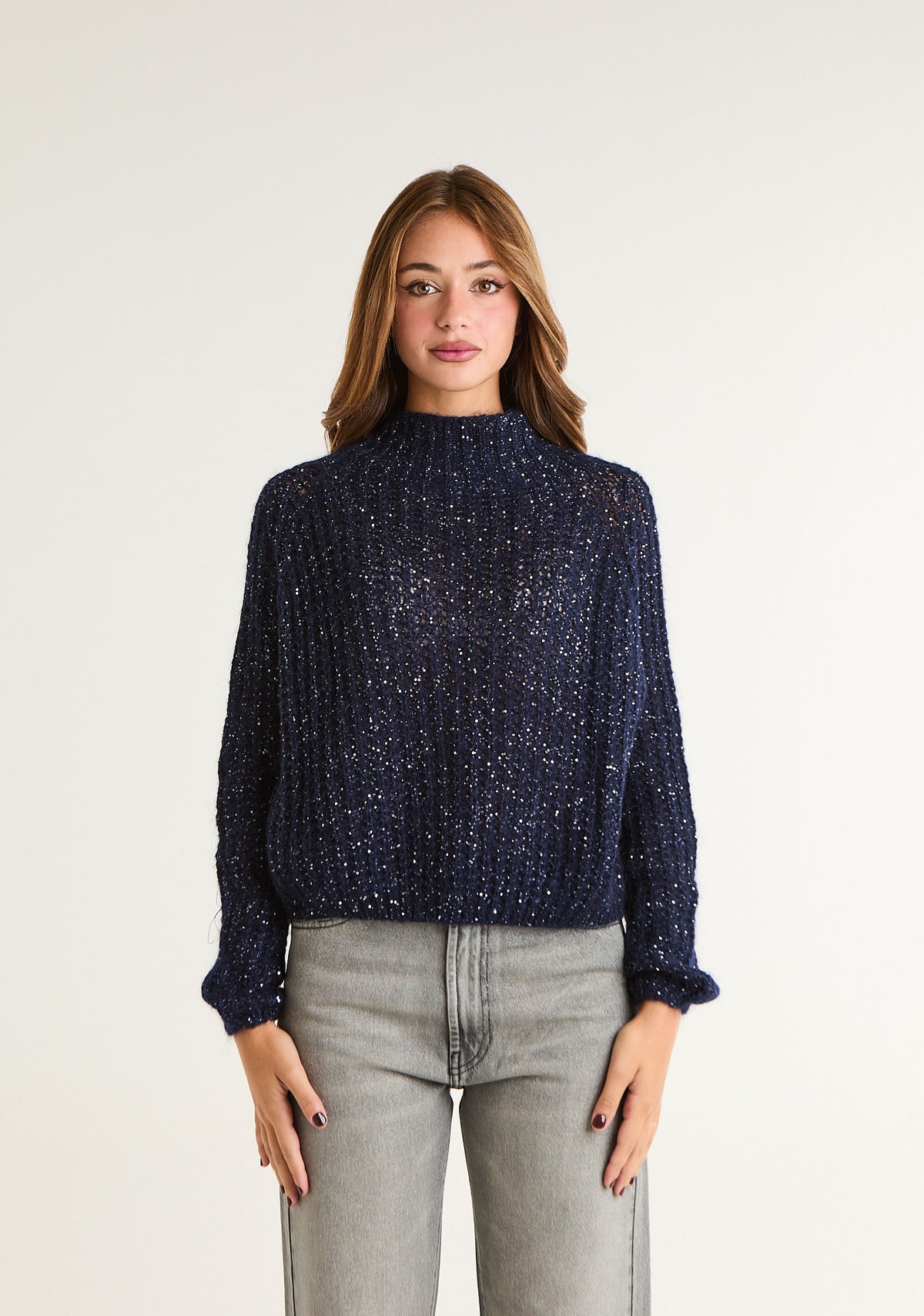 Maglia lurex a mezzo collo
