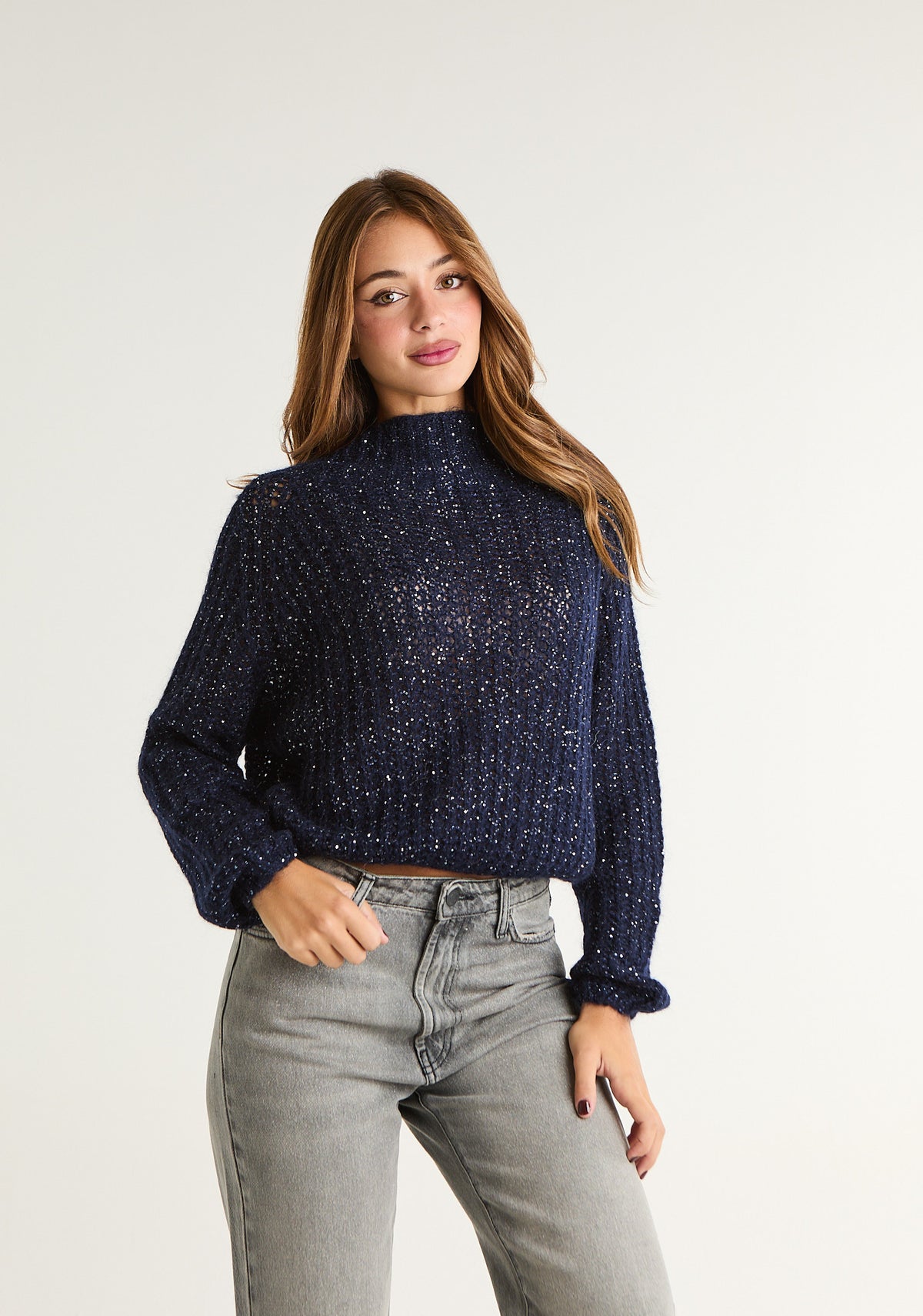Maglia lurex a mezzo collo