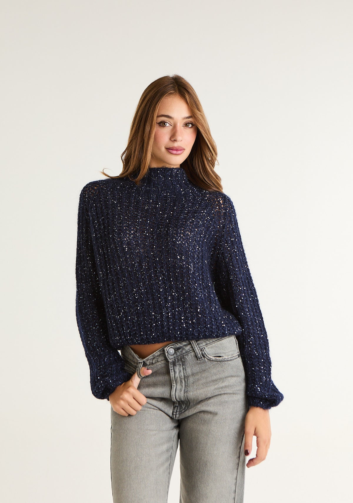 Maglia lurex a mezzo collo