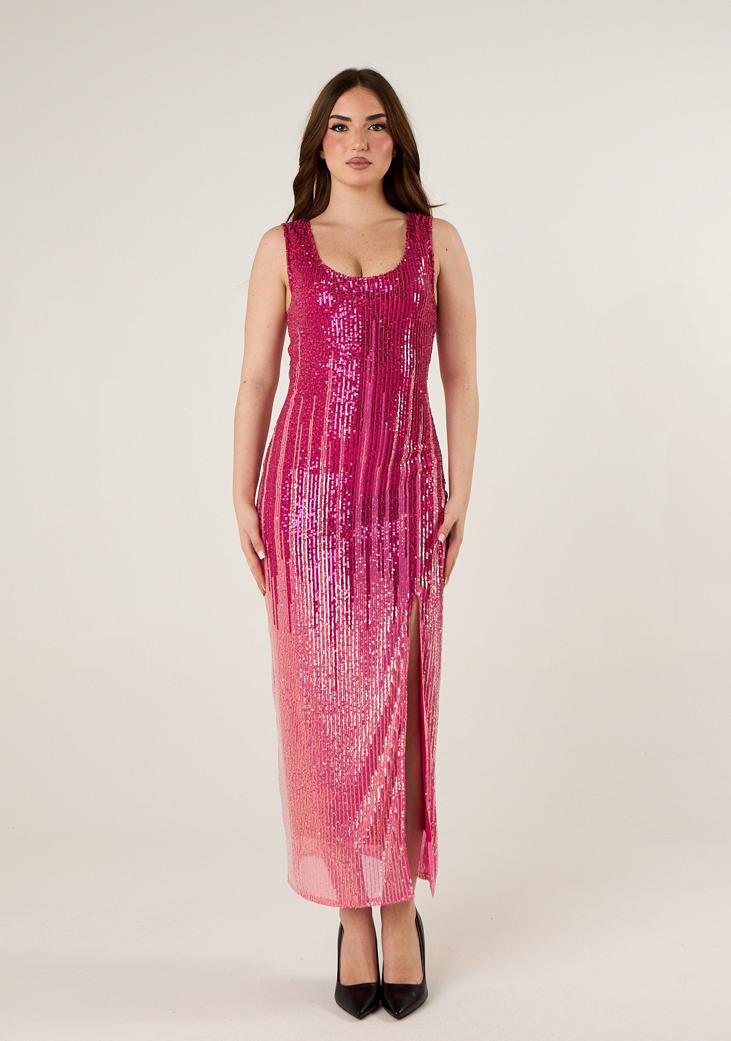 Abito lungo in paillettes sfumate