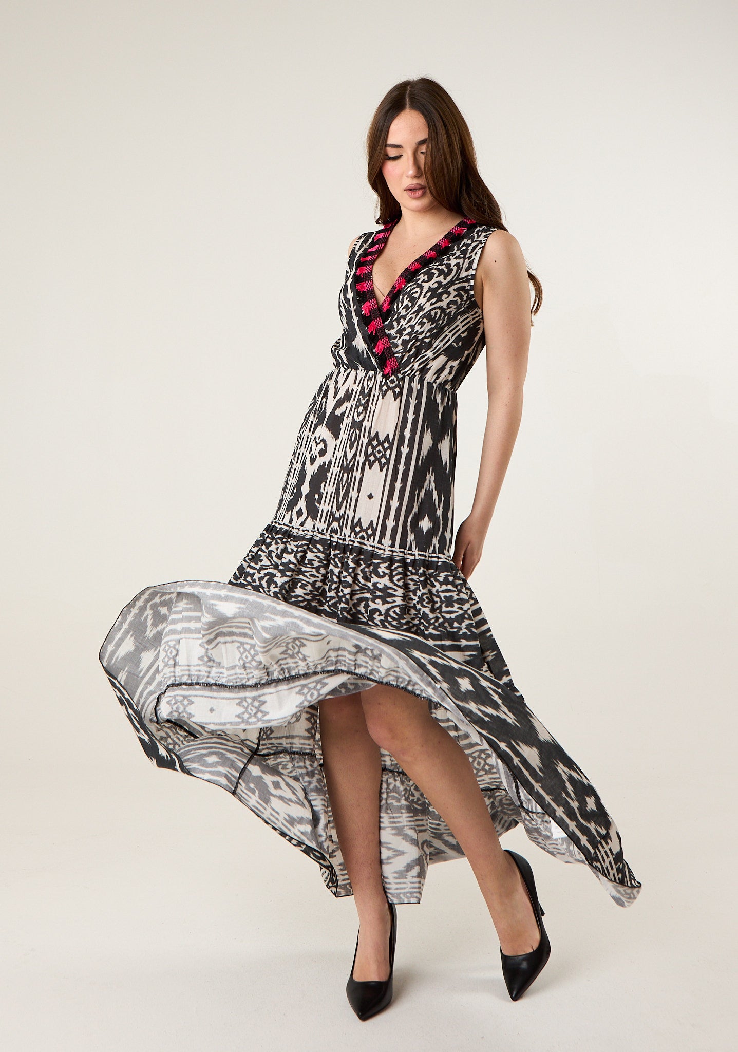 Abito lungo in fantasia azteca