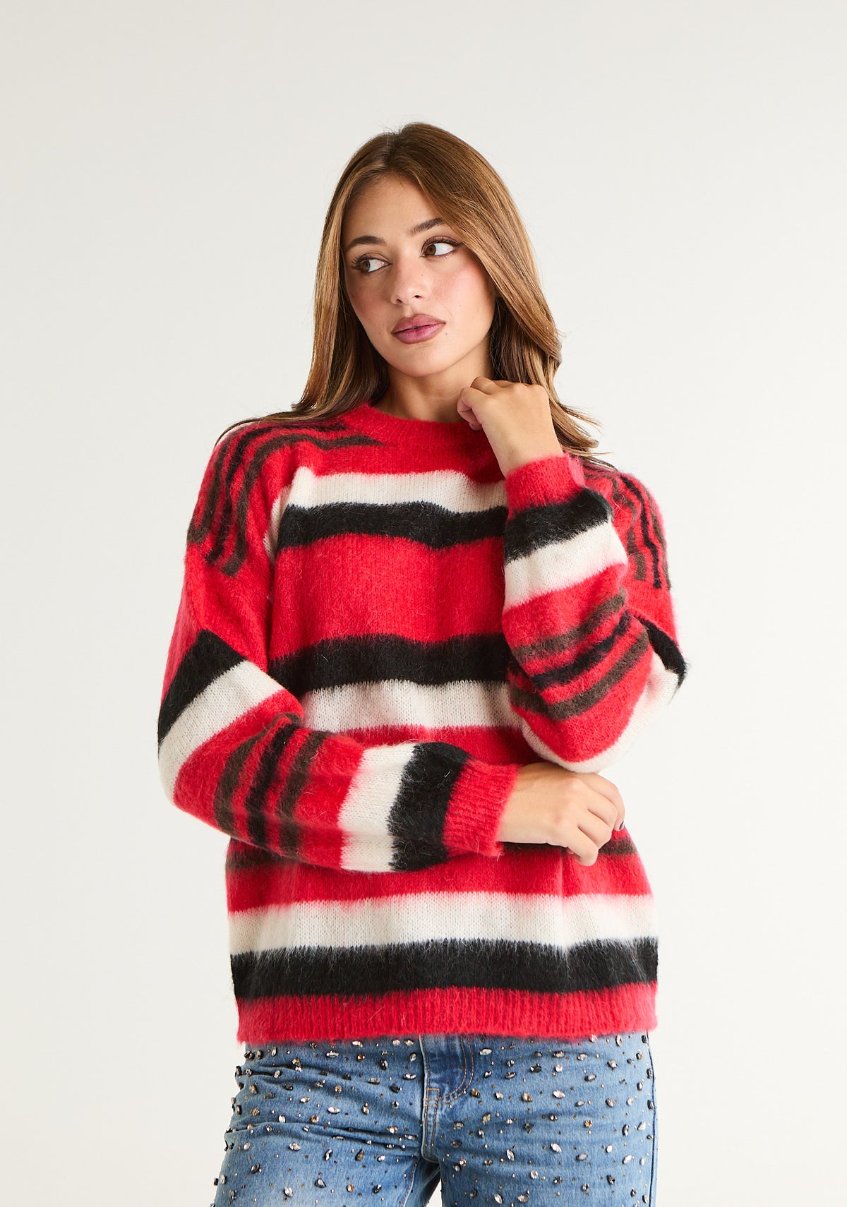 Maglia a righe in misto mohair