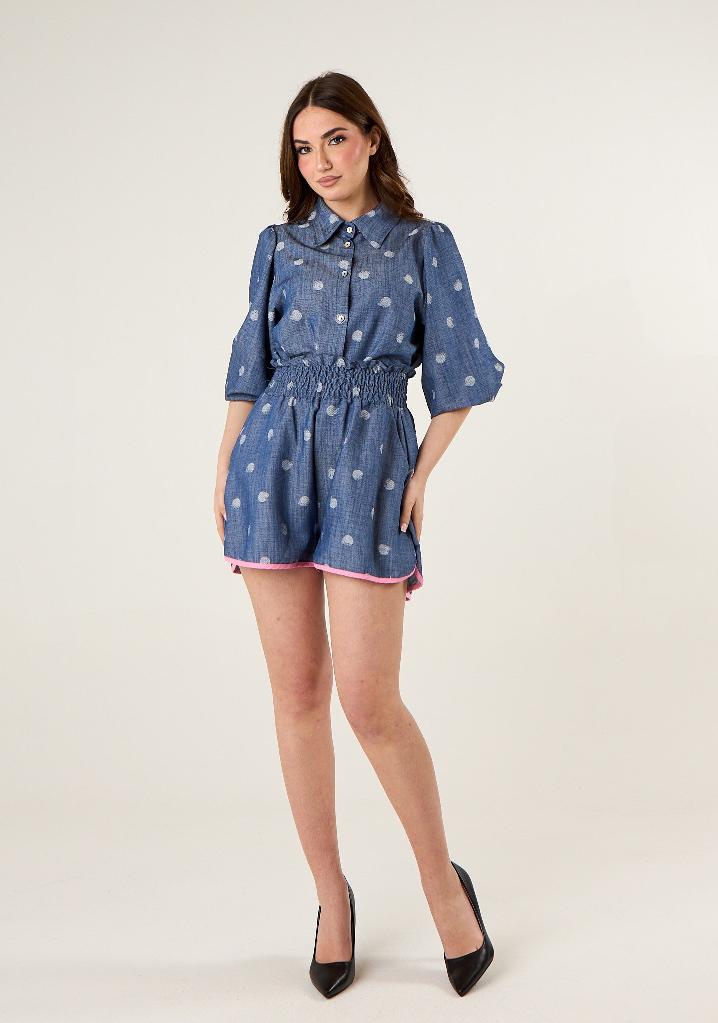 Short denim a pois