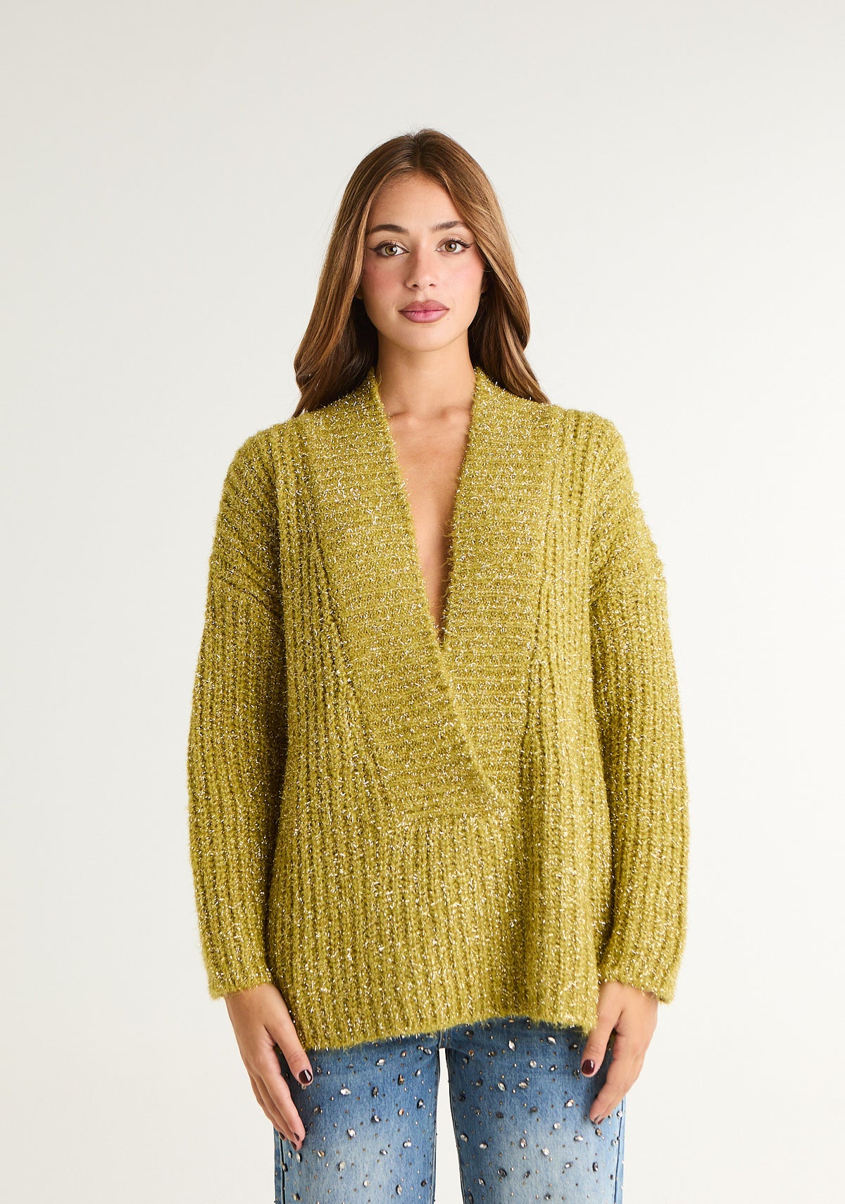 Maglia a coste con ampia scollatura