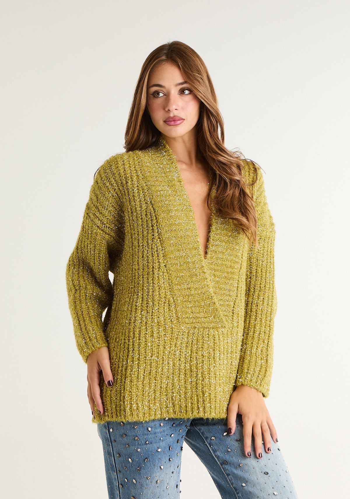 Maglia a coste con ampia scollatura