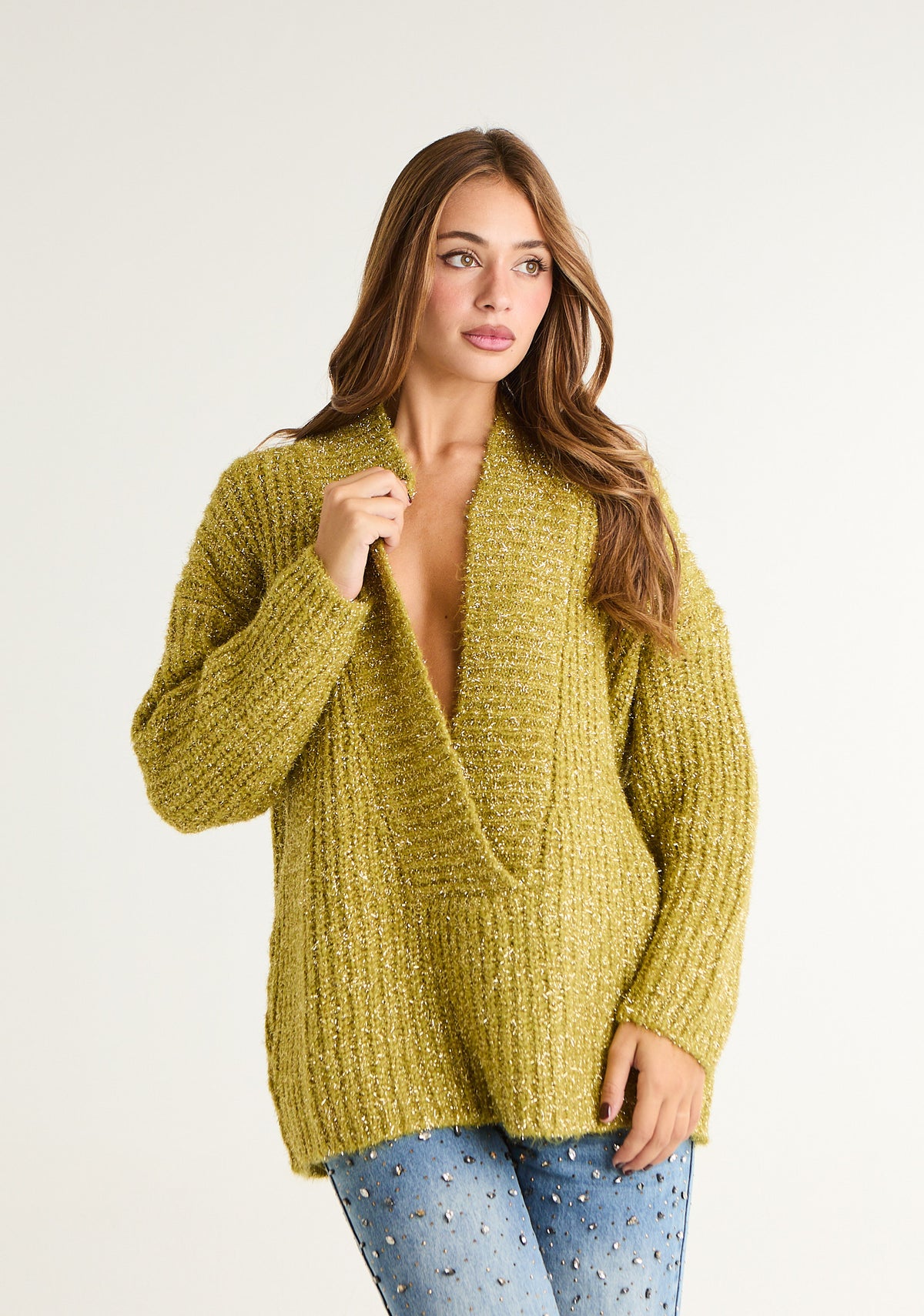 Maglia a coste con ampia scollatura