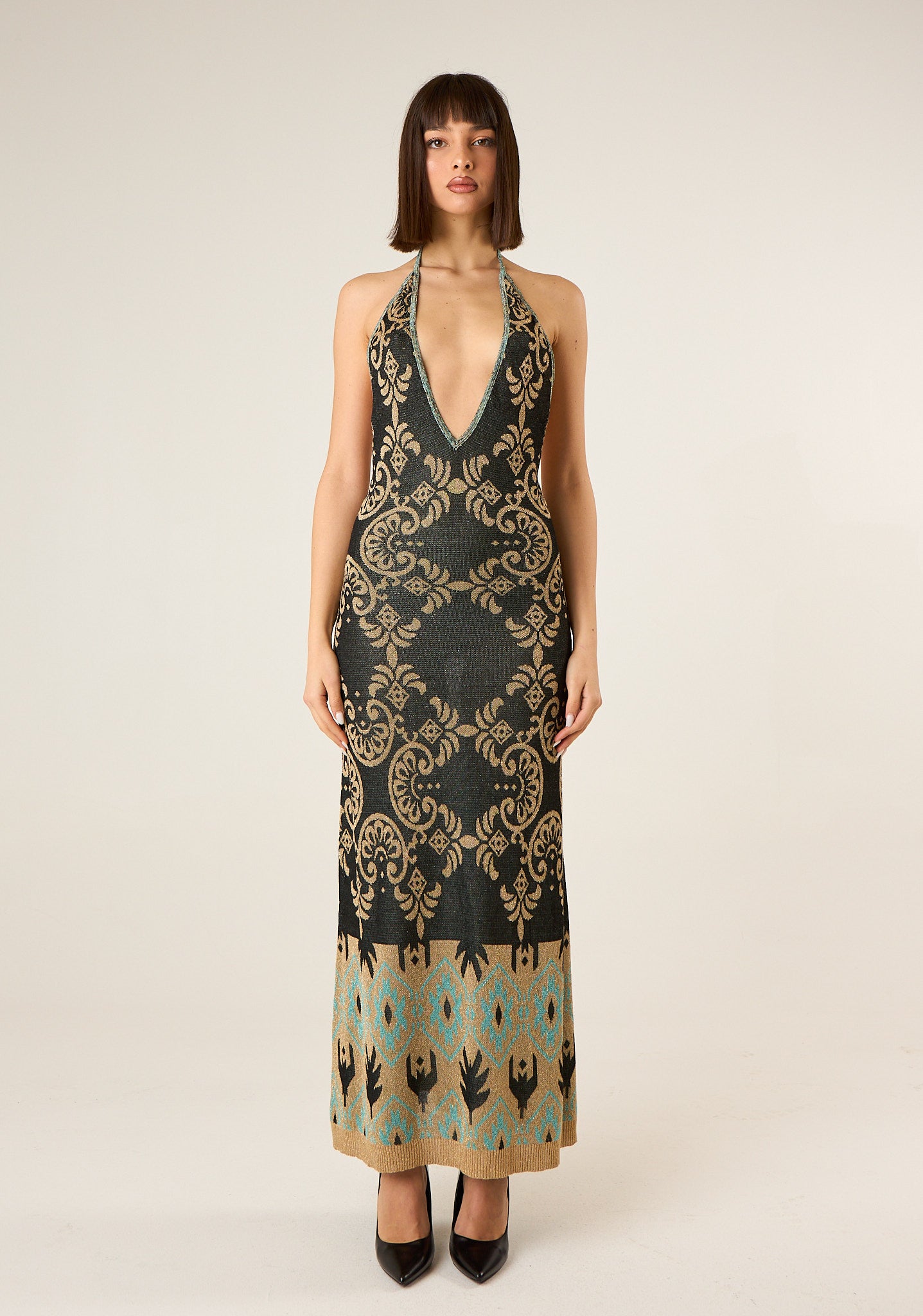 Abito lungo in maglia jaquard