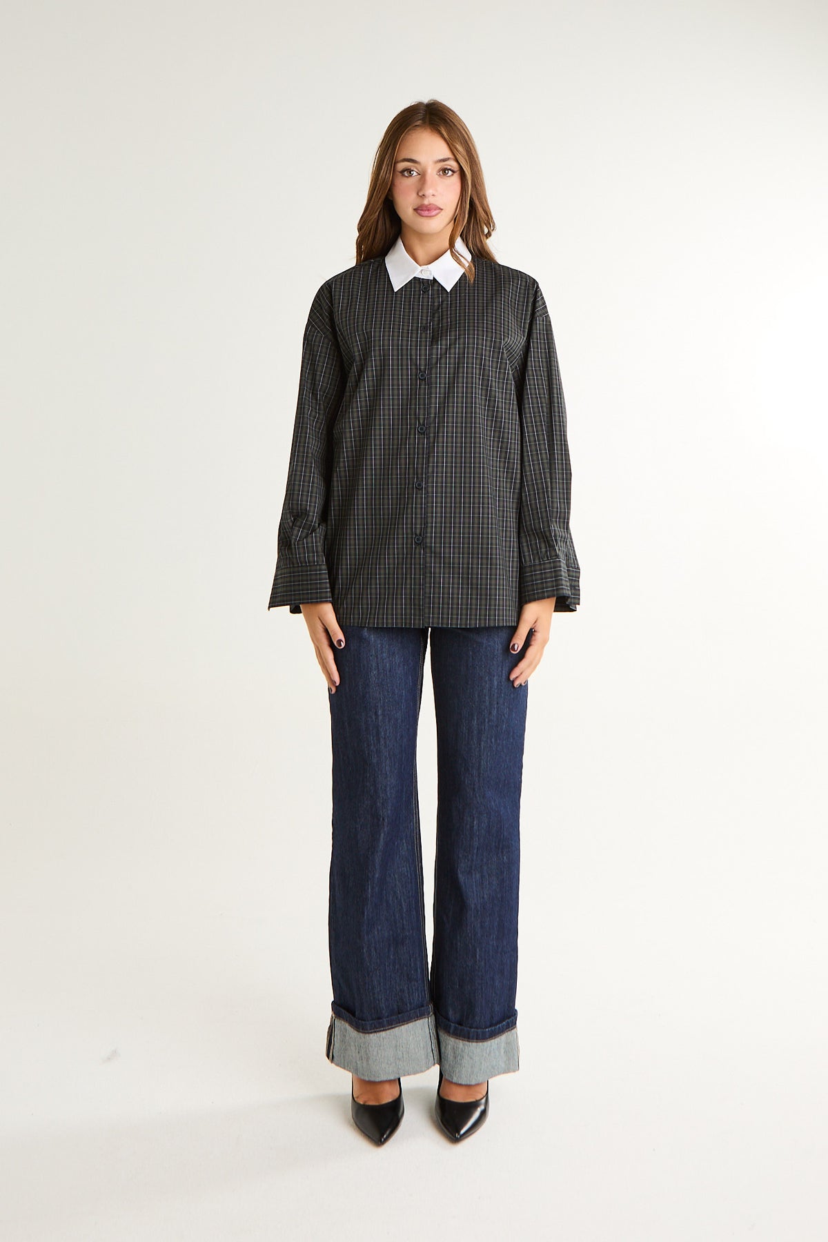 Camicia check con colletto a contrasto