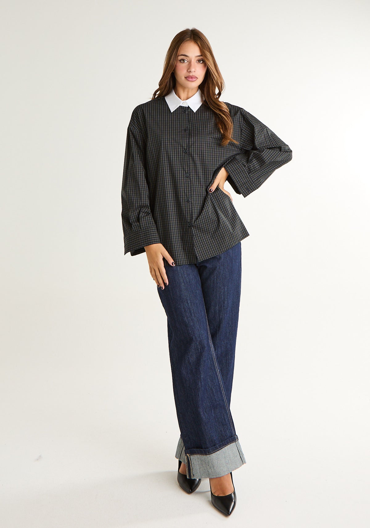 Camicia check con colletto a contrasto