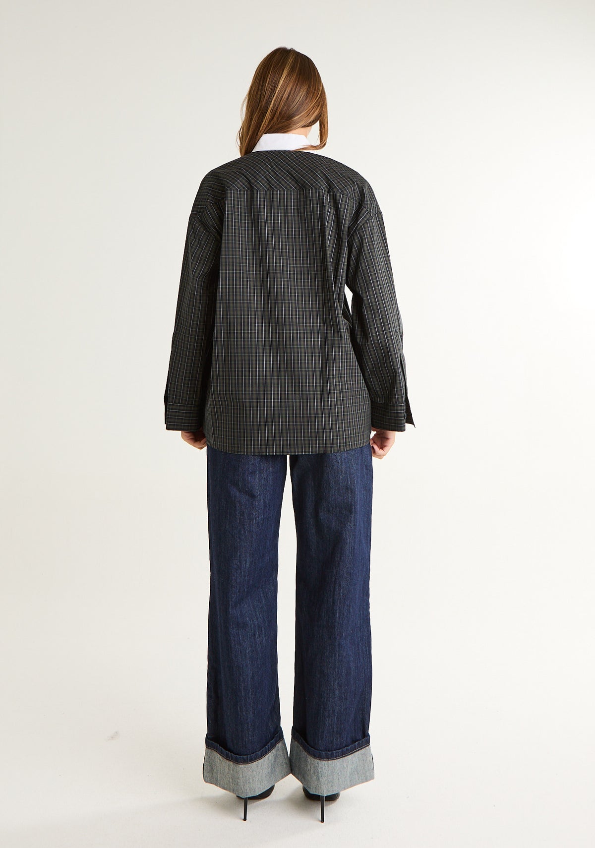 Camicia check con colletto a contrasto