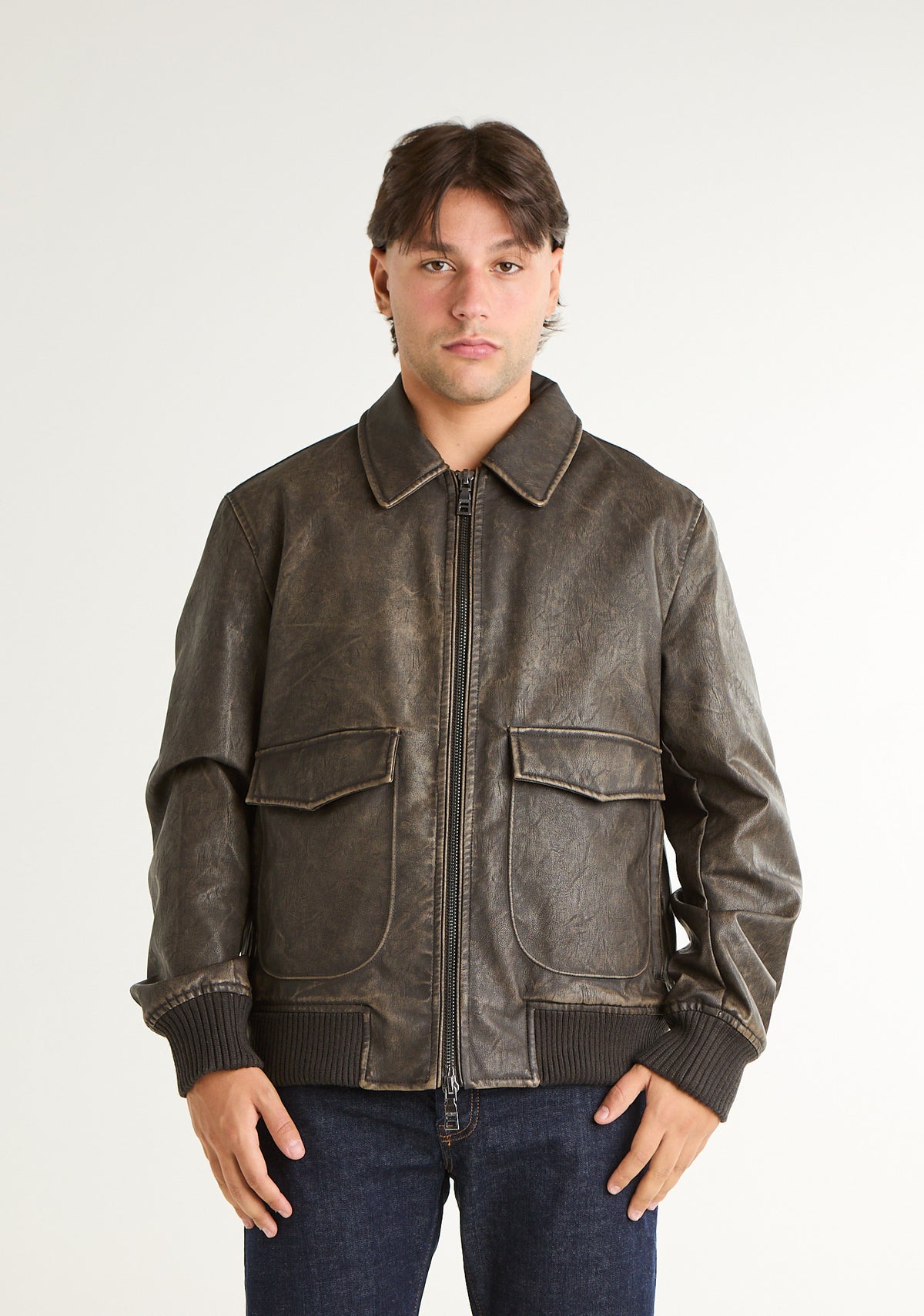 Giubbino aviator in pelle effetto invecchiata