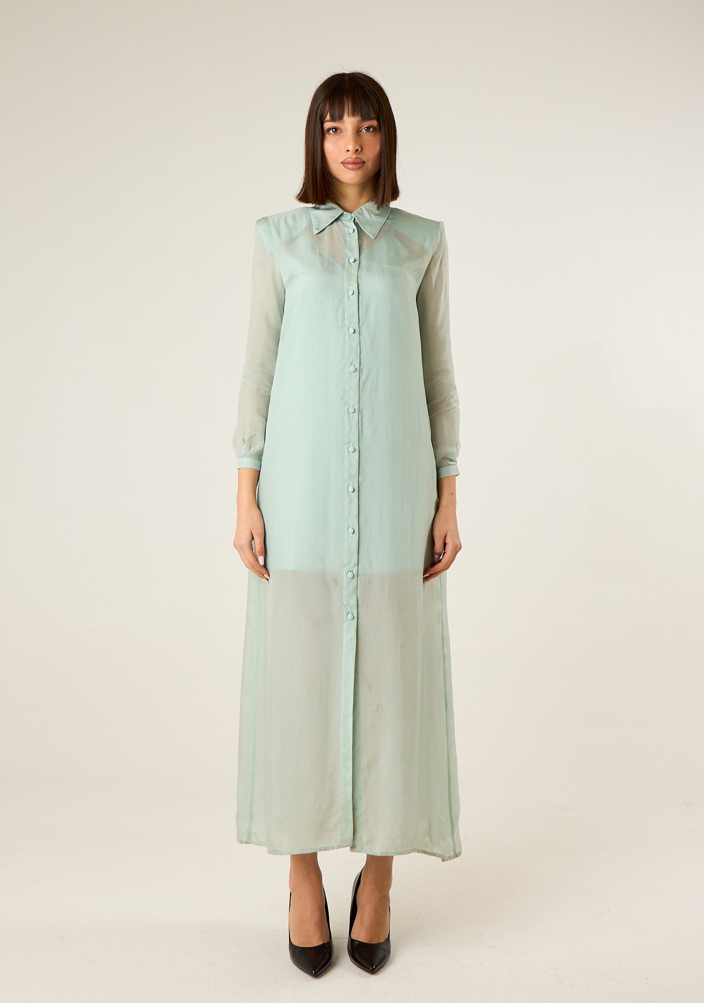 Abito lungo chemisier semitrasparente