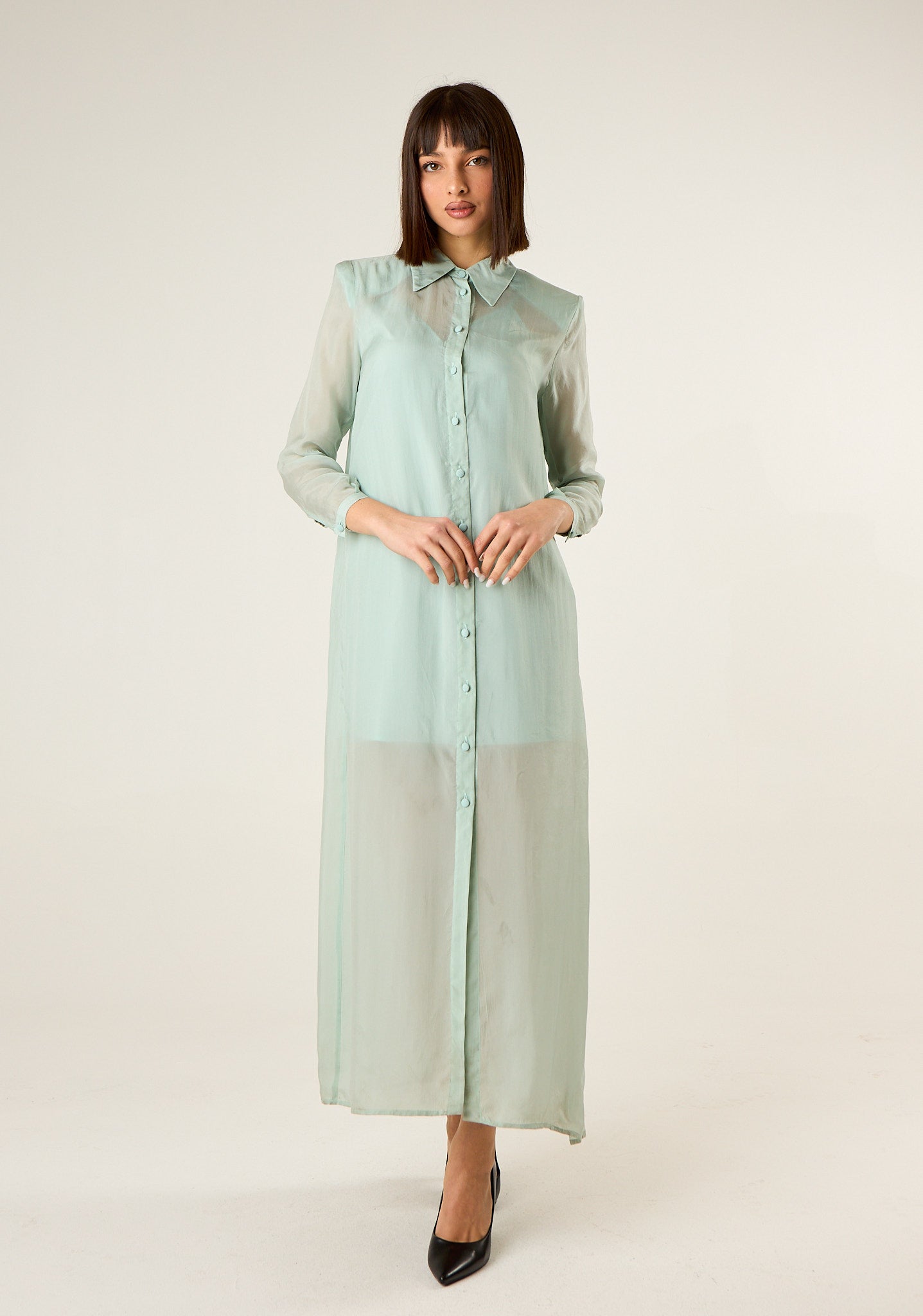 Abito lungo chemisier semitrasparente