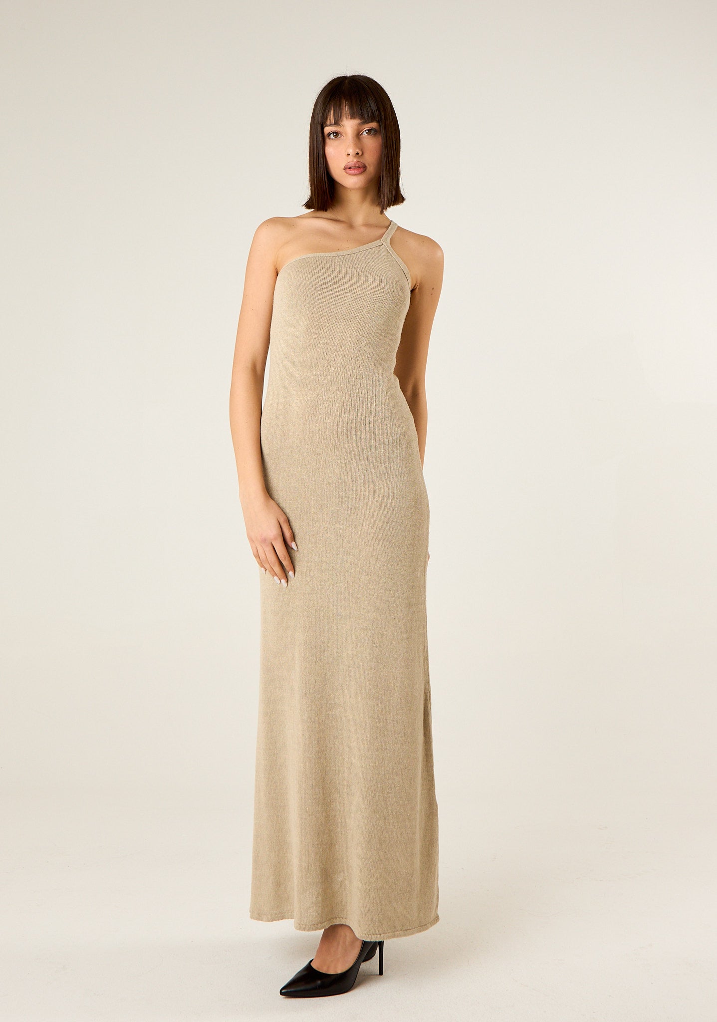 Abito lungo monospalla in maglia