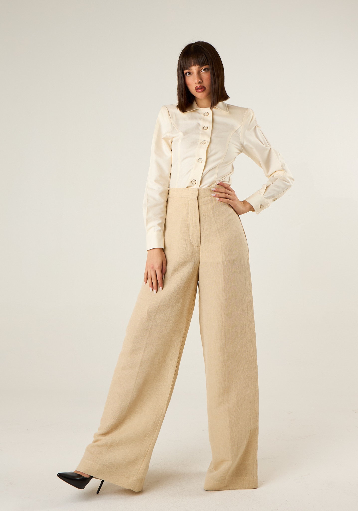 Pantalone palazzo in tessuto naturale