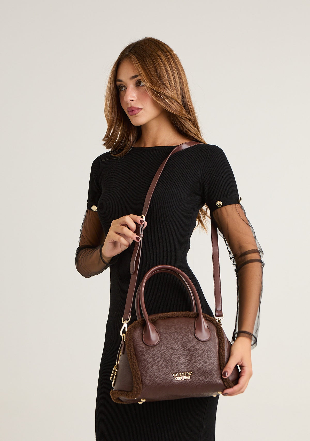 Borsa bauletto con inserto in pelo