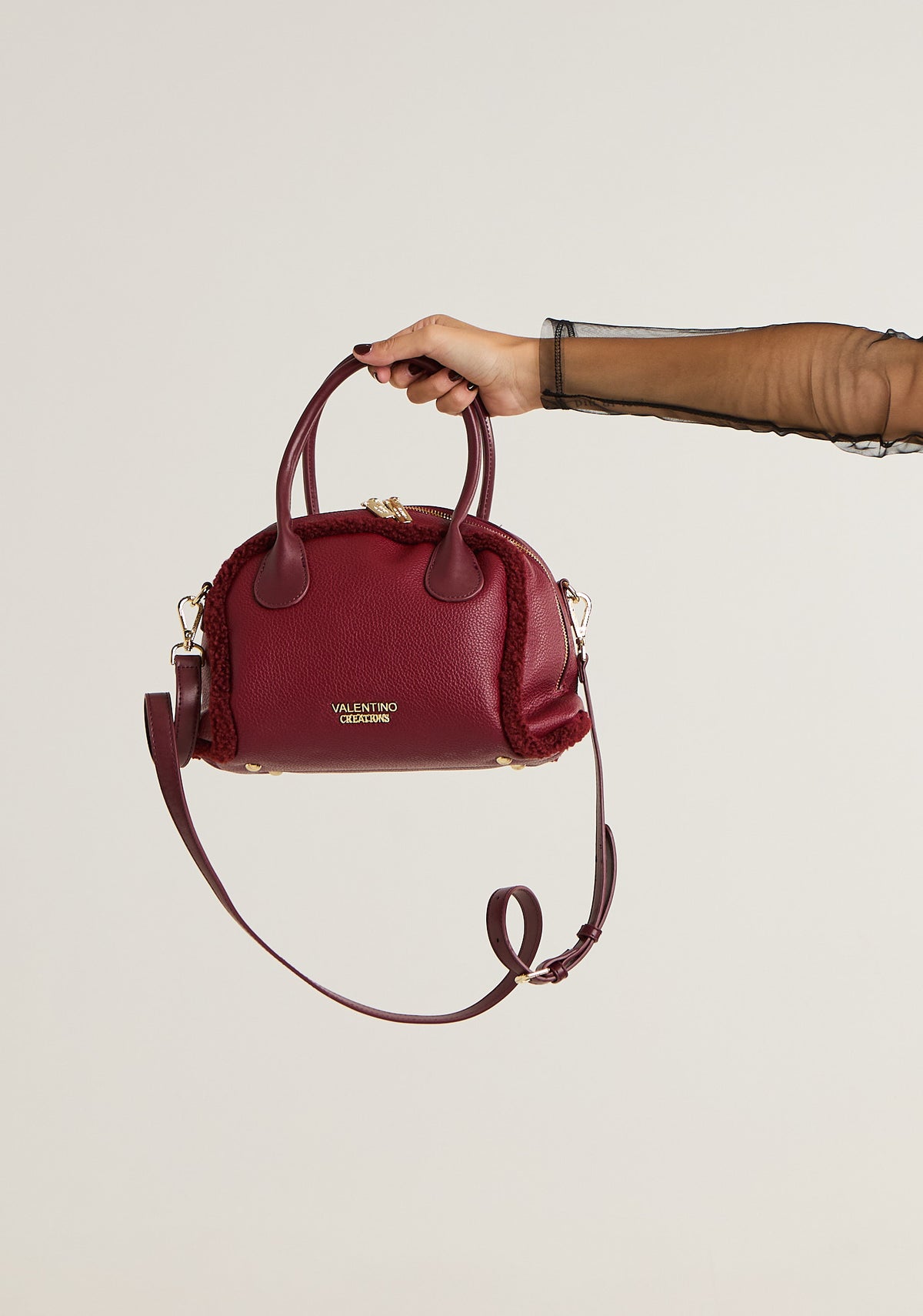 Borsa bauletto con inserto in pelo