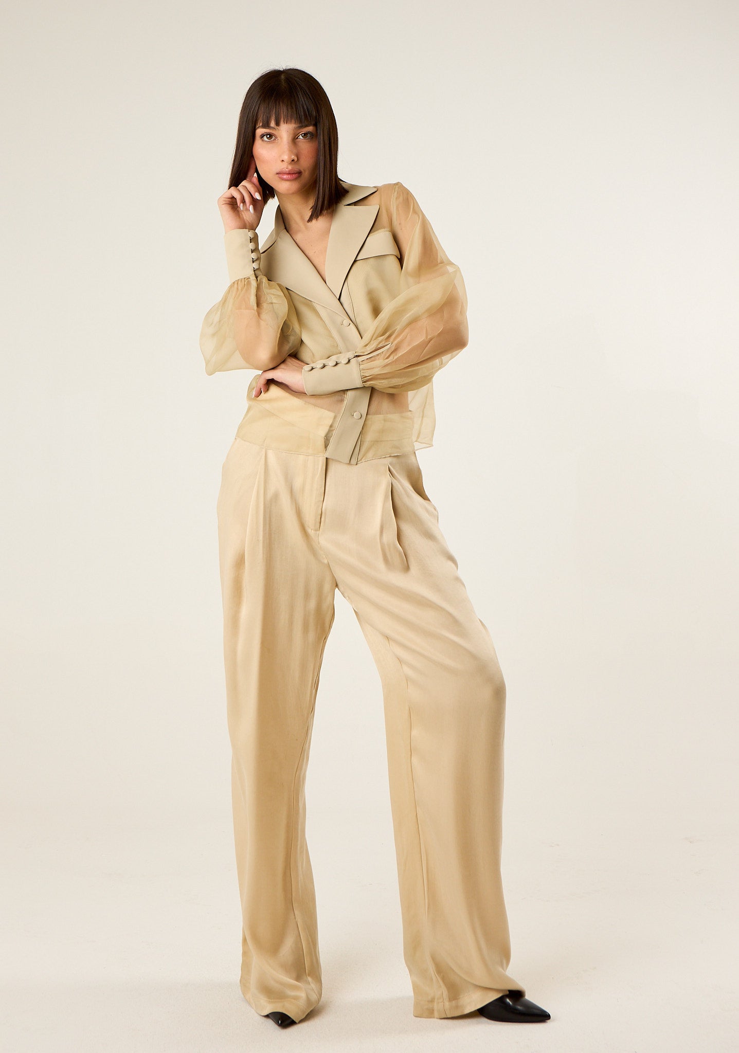 Camicia con maniche in organza