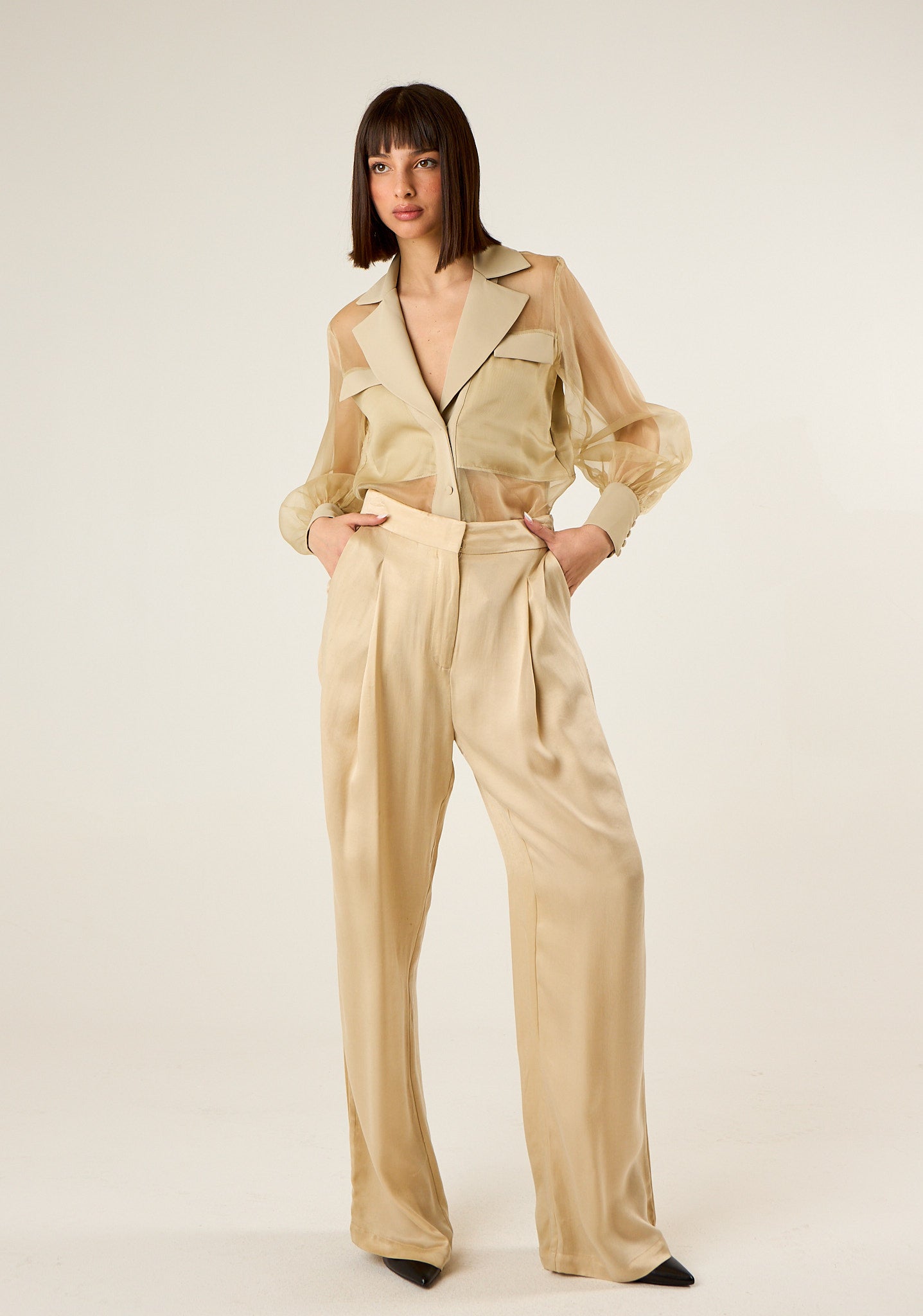 Camicia con maniche in organza