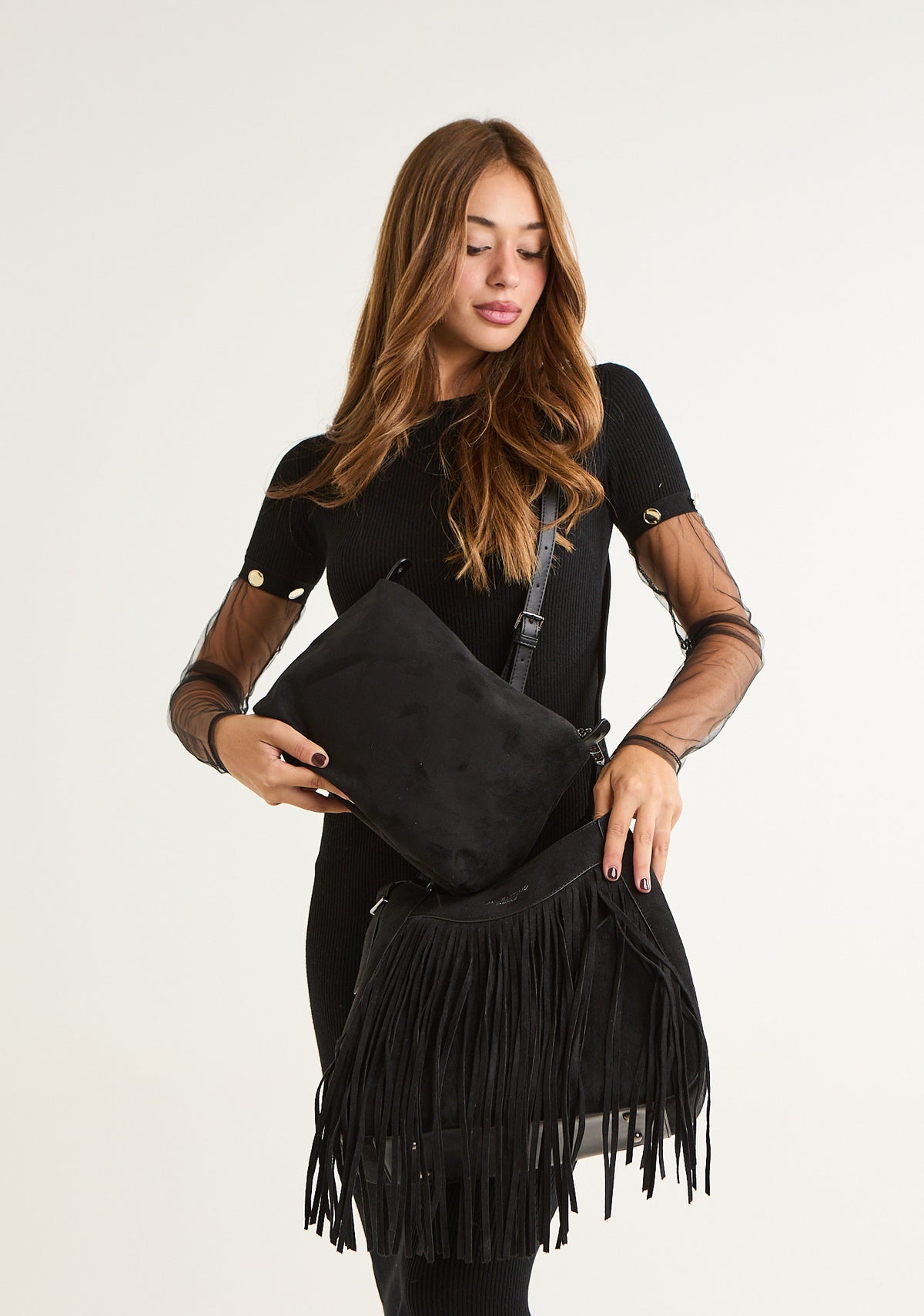 Borsa hobo con frange
