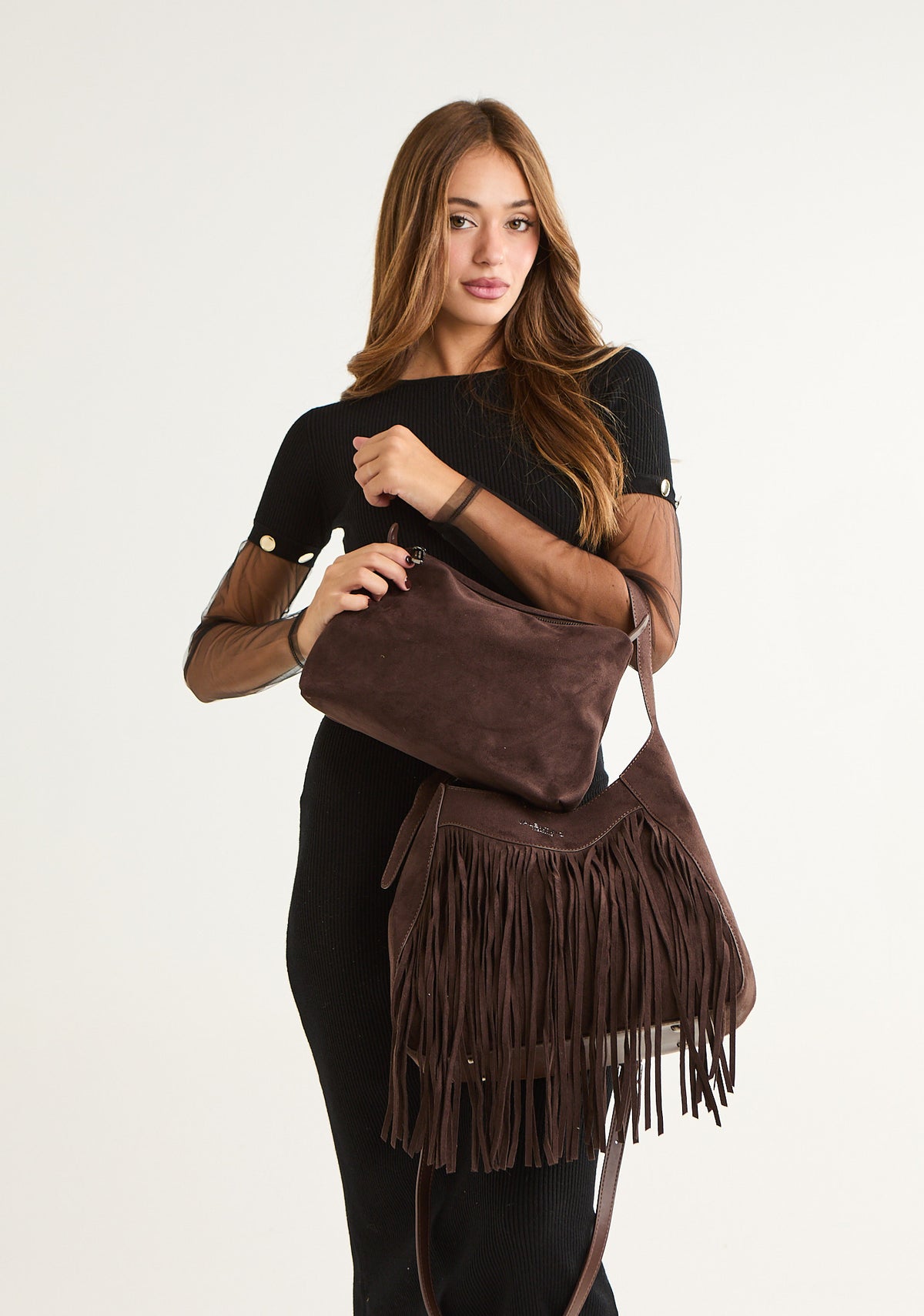 Borsa hobo con frange