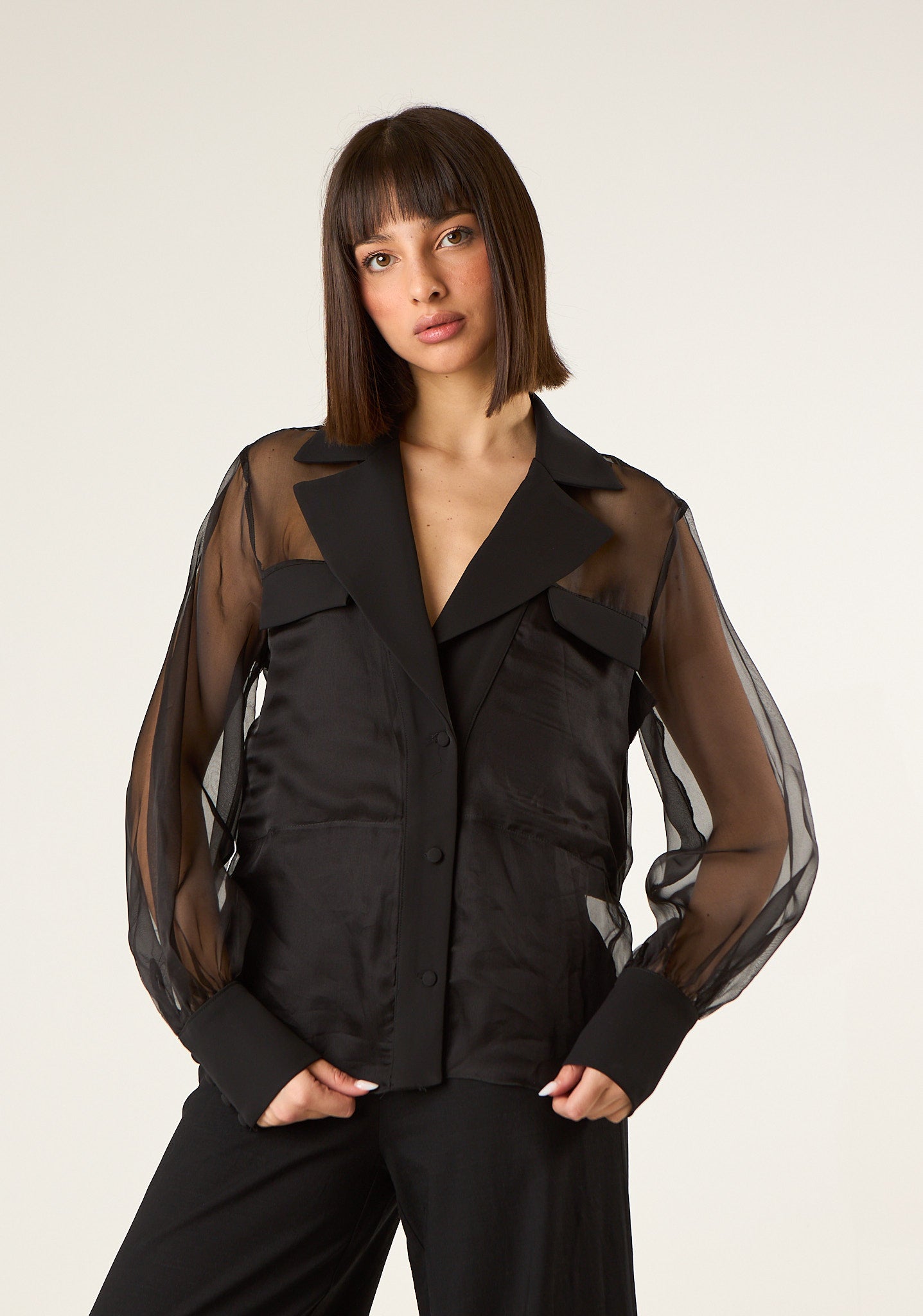 Camicia con maniche in organza